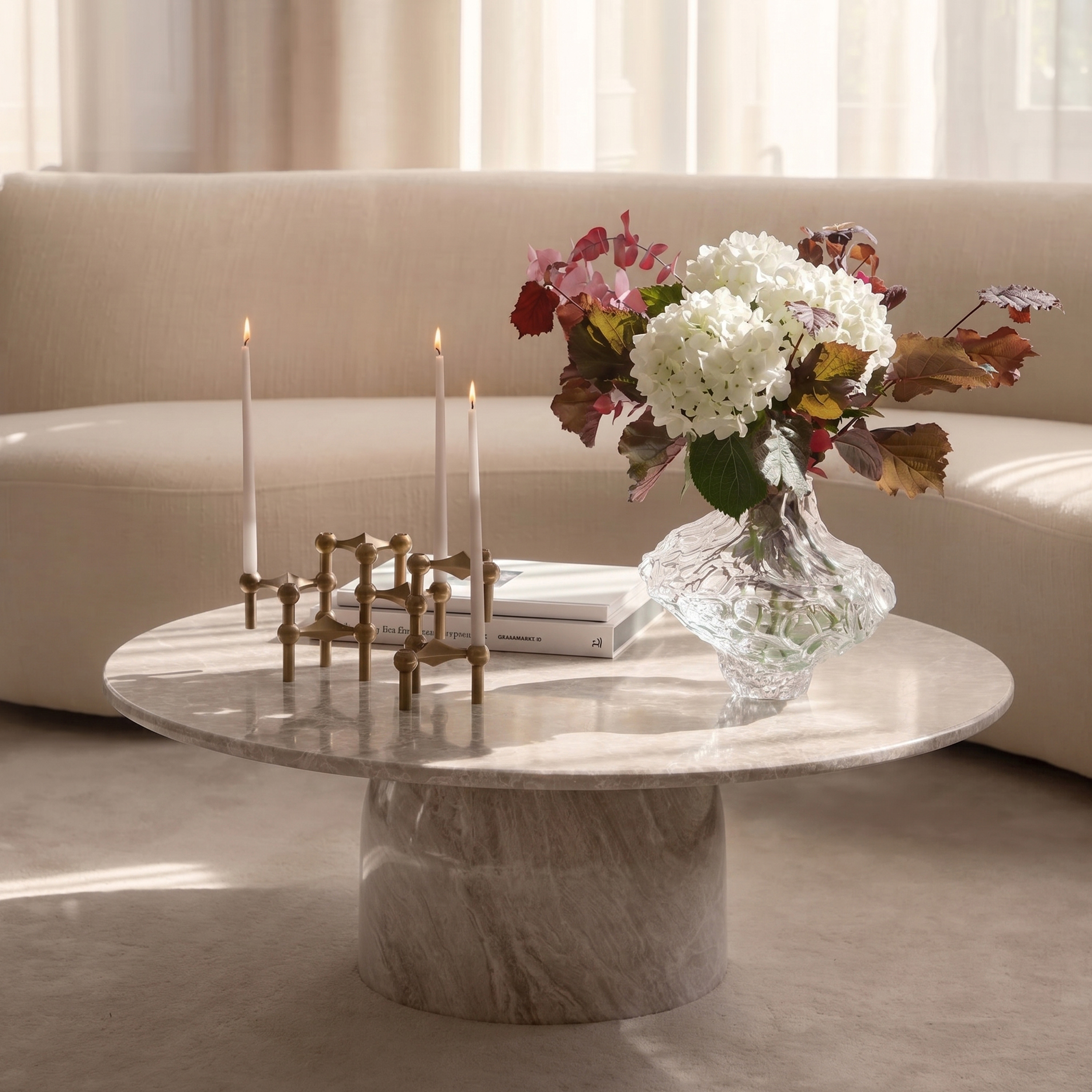 Sleepo Collection Nicola Soffbord Marmor Greige Ø95