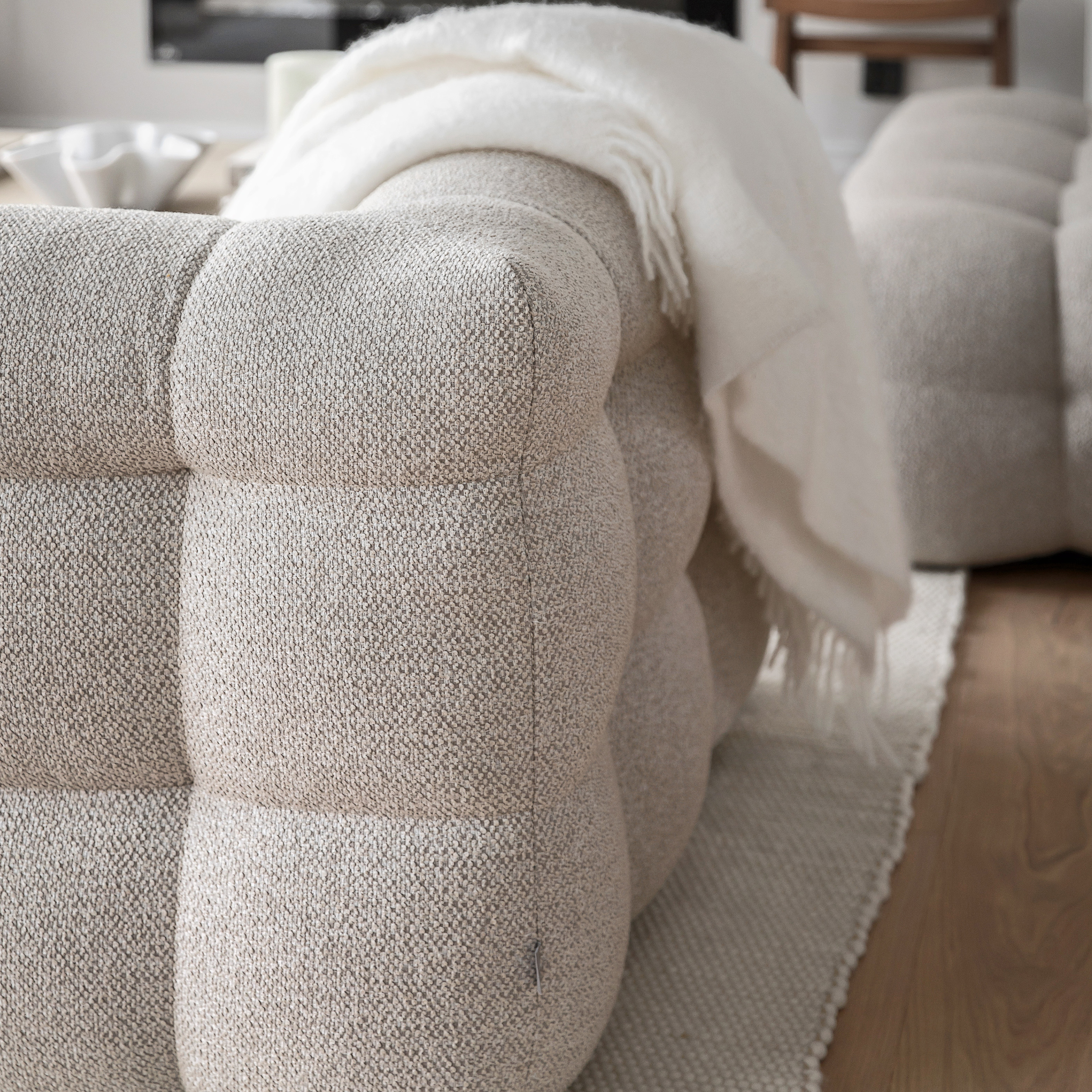 Sleepo Collection Billie 1-sits Soffmodul Vänster Armstöd Beige Bouclé 118cm