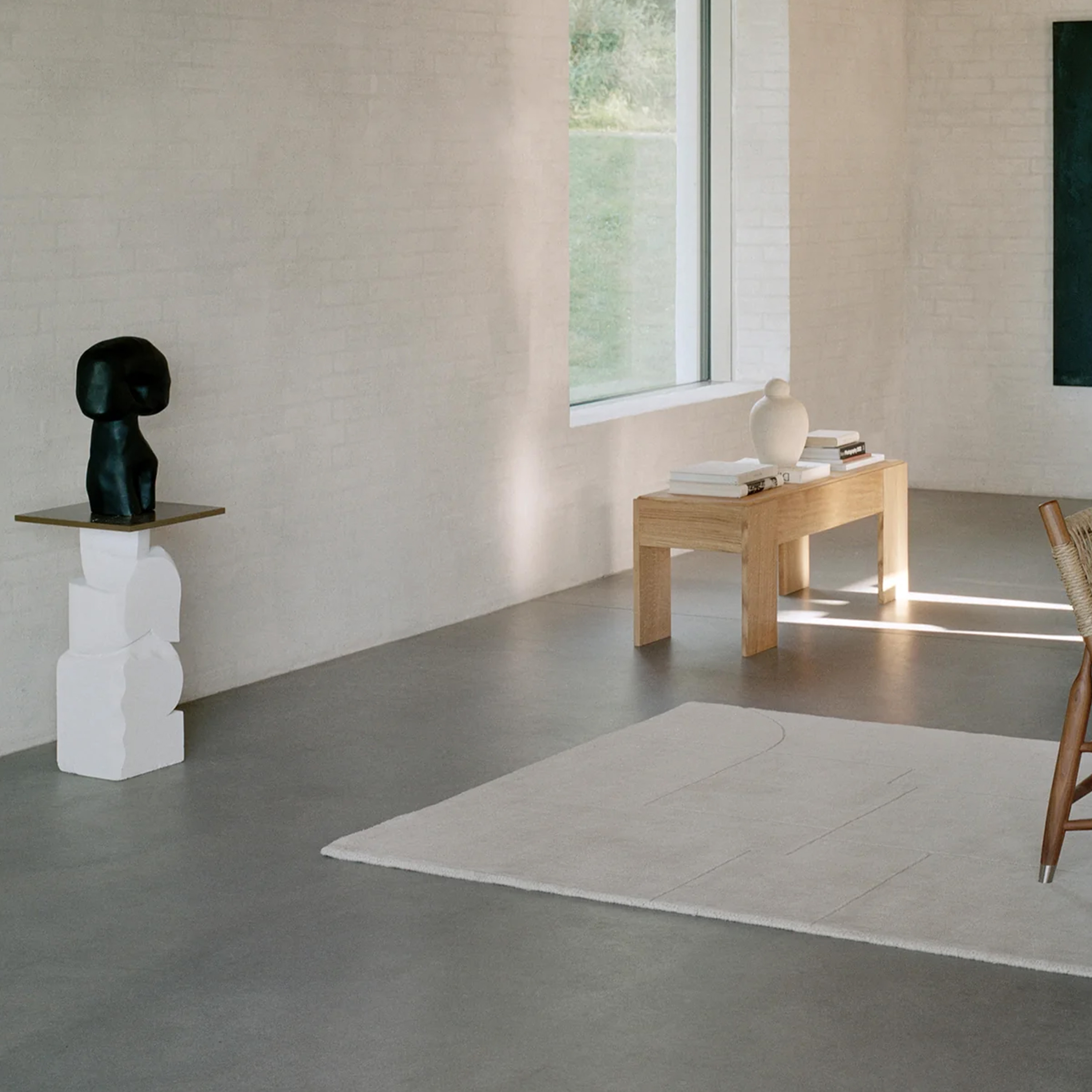 Linie Design Geometric Maze Wollteppich Beige 250x350