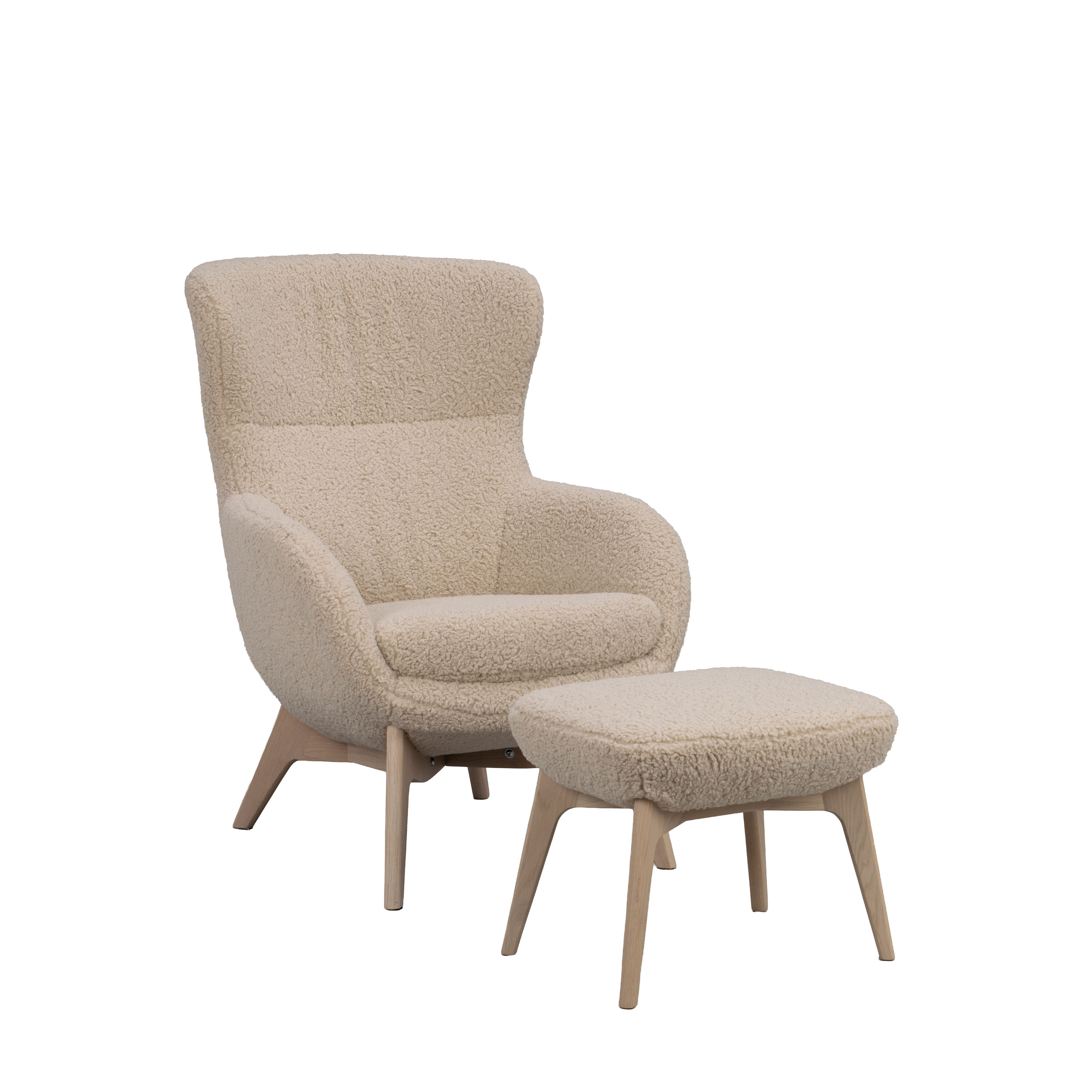 Dunbrody Fåtölj m. Fotpall Ljusbeige Teddy/Vitpigmenterad Ek