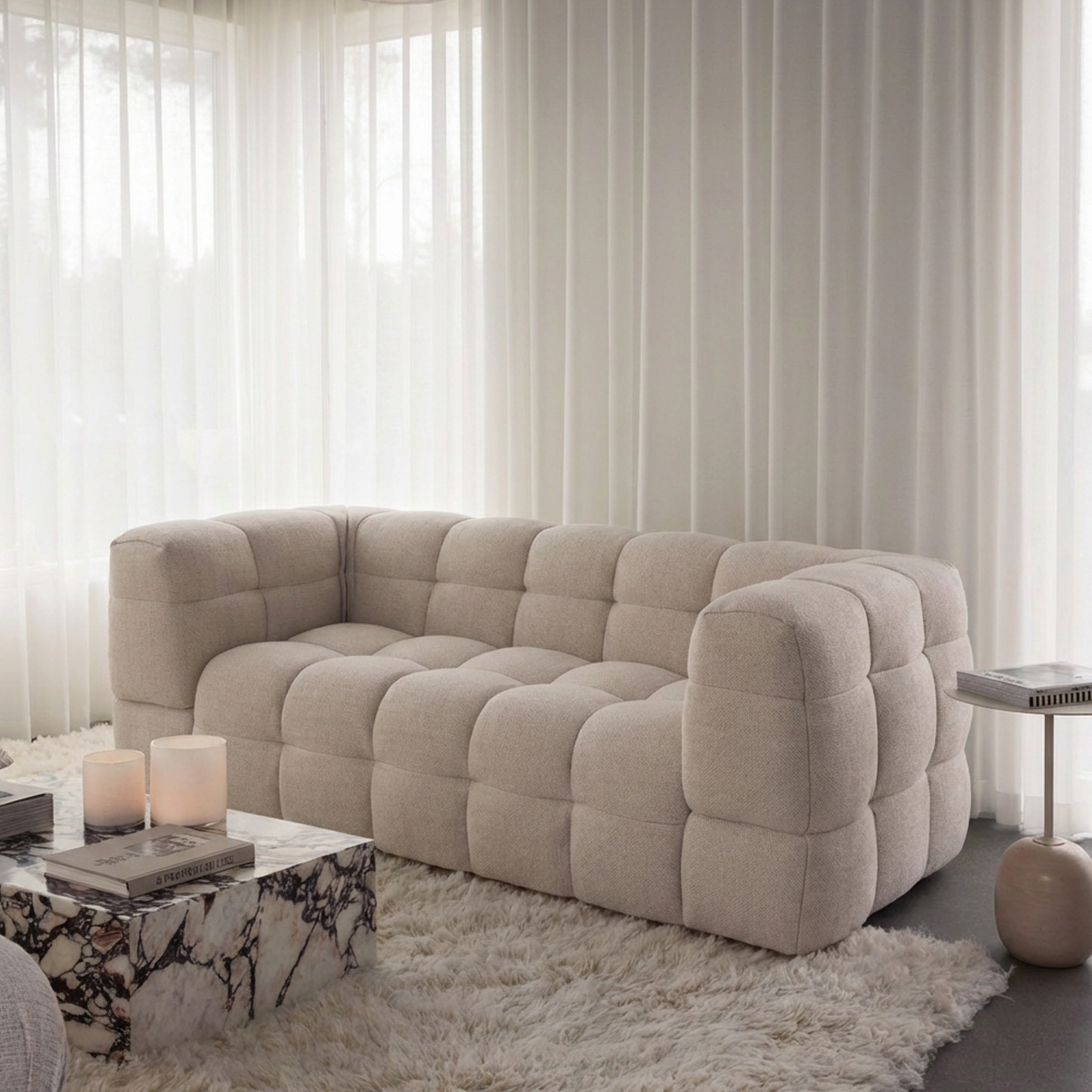 Sleepo Collection Billie 2-seater Sofa Beige Bouclé 208cm