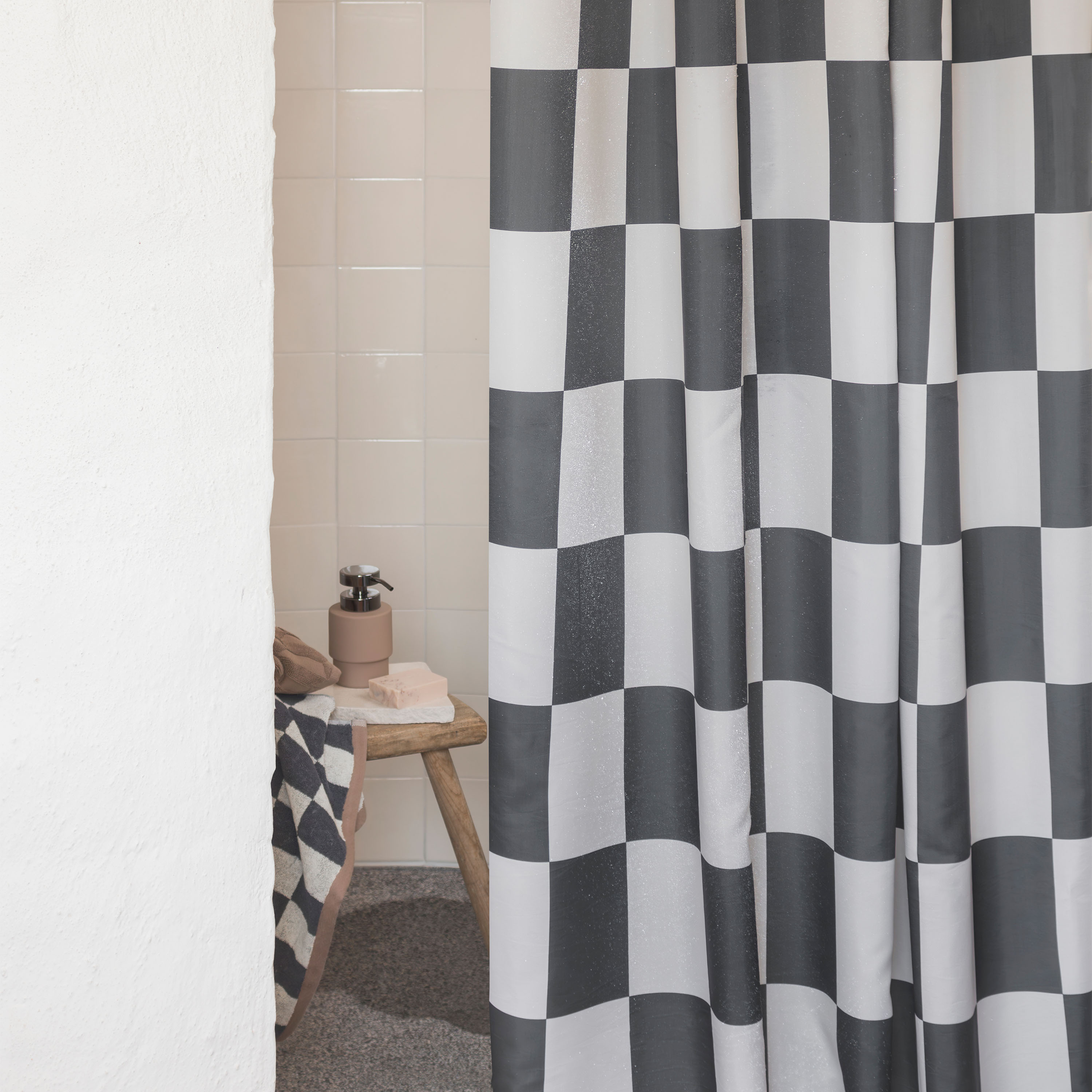 Mette Ditmer Retro Duschvorhang Dunkelgrau 150x200