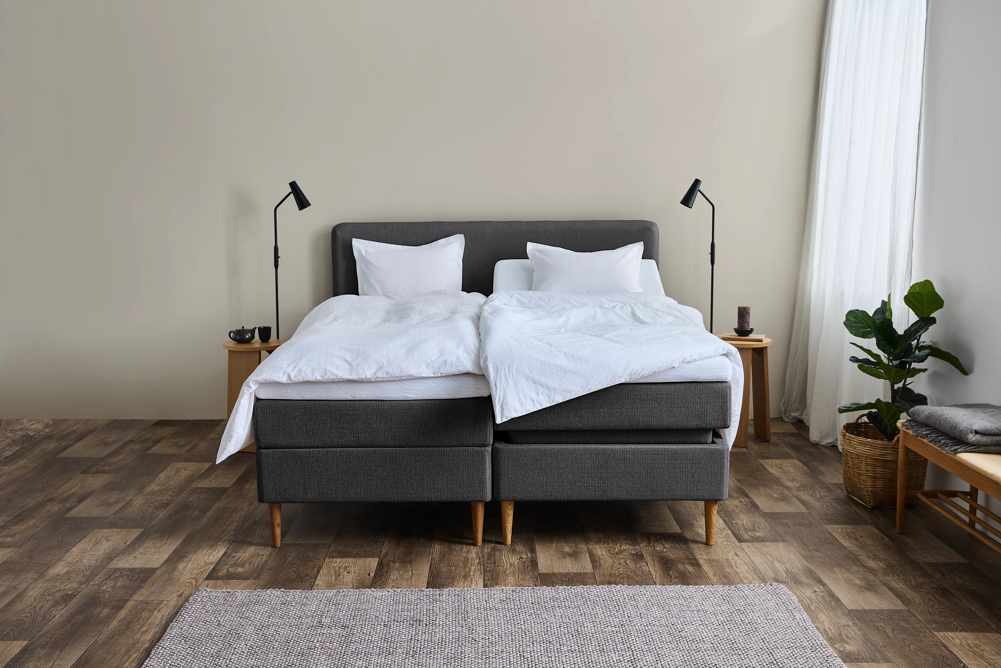 Tempur Promise Ställbar Säng Dark Grey 90x200 Pro Plus SmartCool 8cm Medium Rundat Ekben 19cm