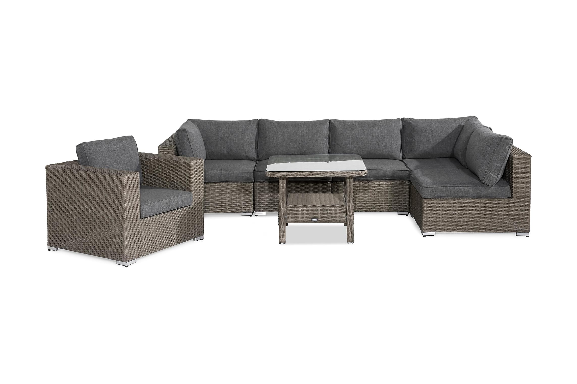 Nordic Outdoor - Lillian 6-sits Loungegrupp inkl Bord m Hylla Brun/Mörkgrå