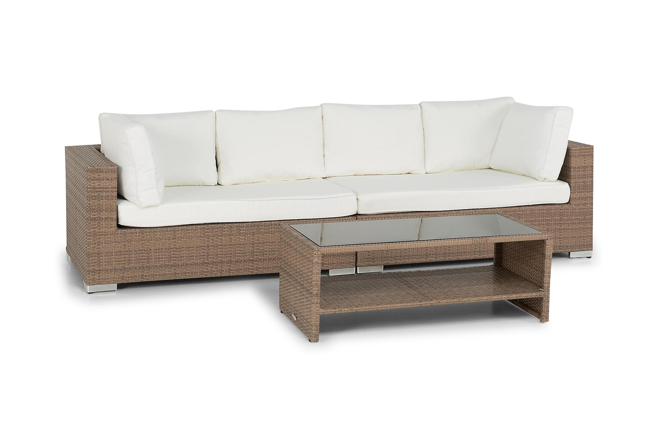 Nordic Outdoor - Bora 4-sits Loungesoffa ink Bord m Hylla Sand - Beige