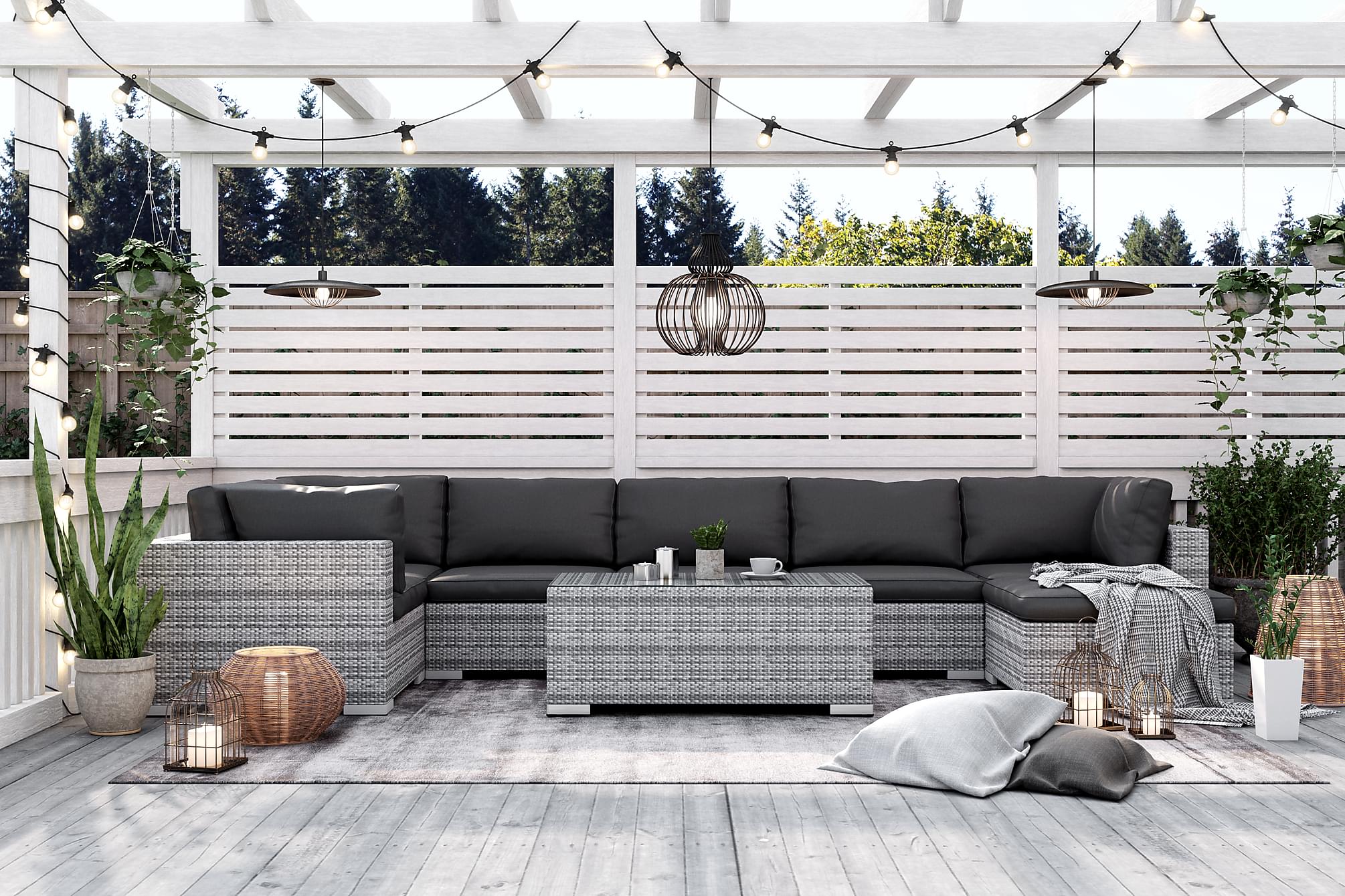 Nordic Outdoor - Bora 7-seters Loungegruppe inkl. Blokkbord Grå - Loungegrupper