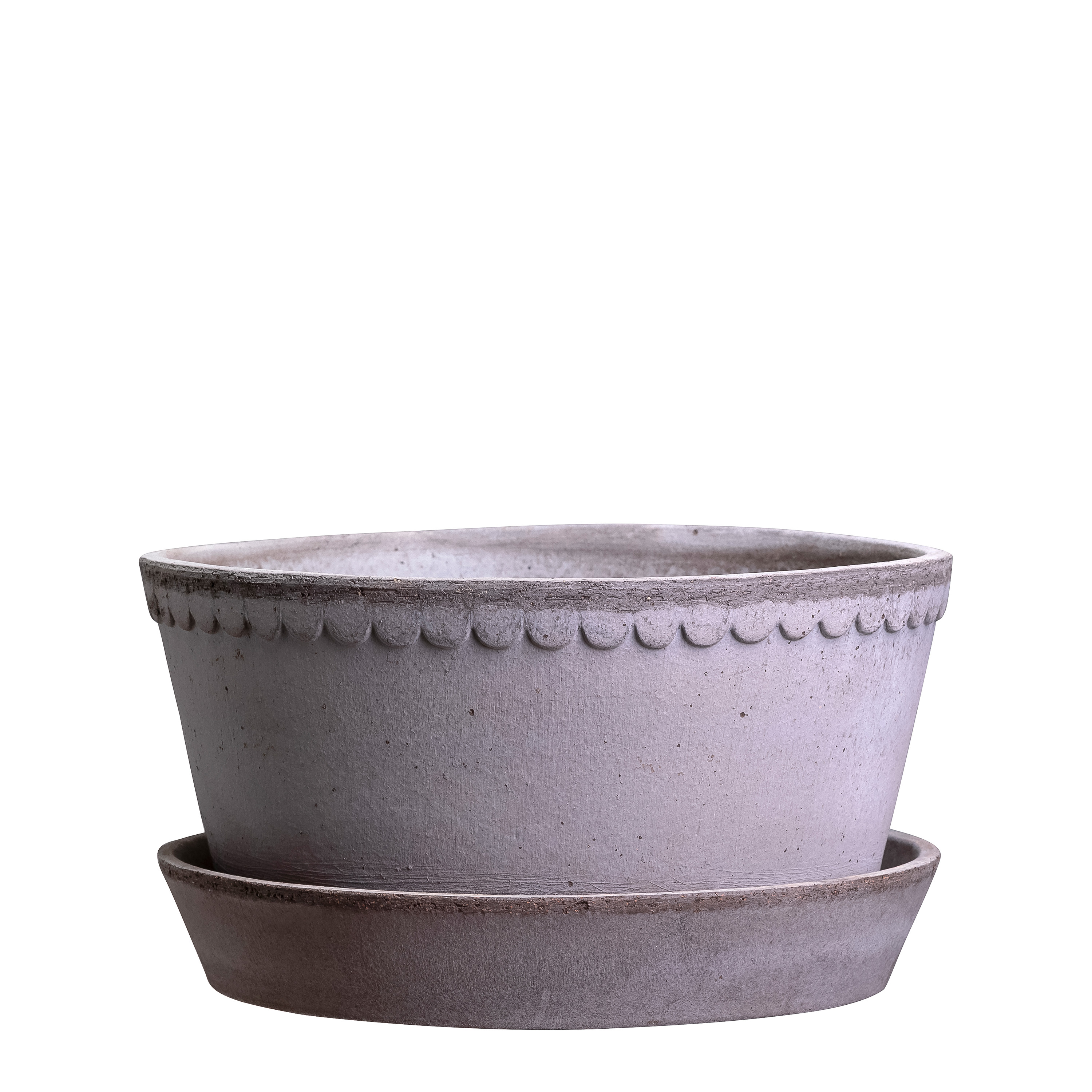 Helena Low Kruka med fat Raw Grey Terracotta Ø21