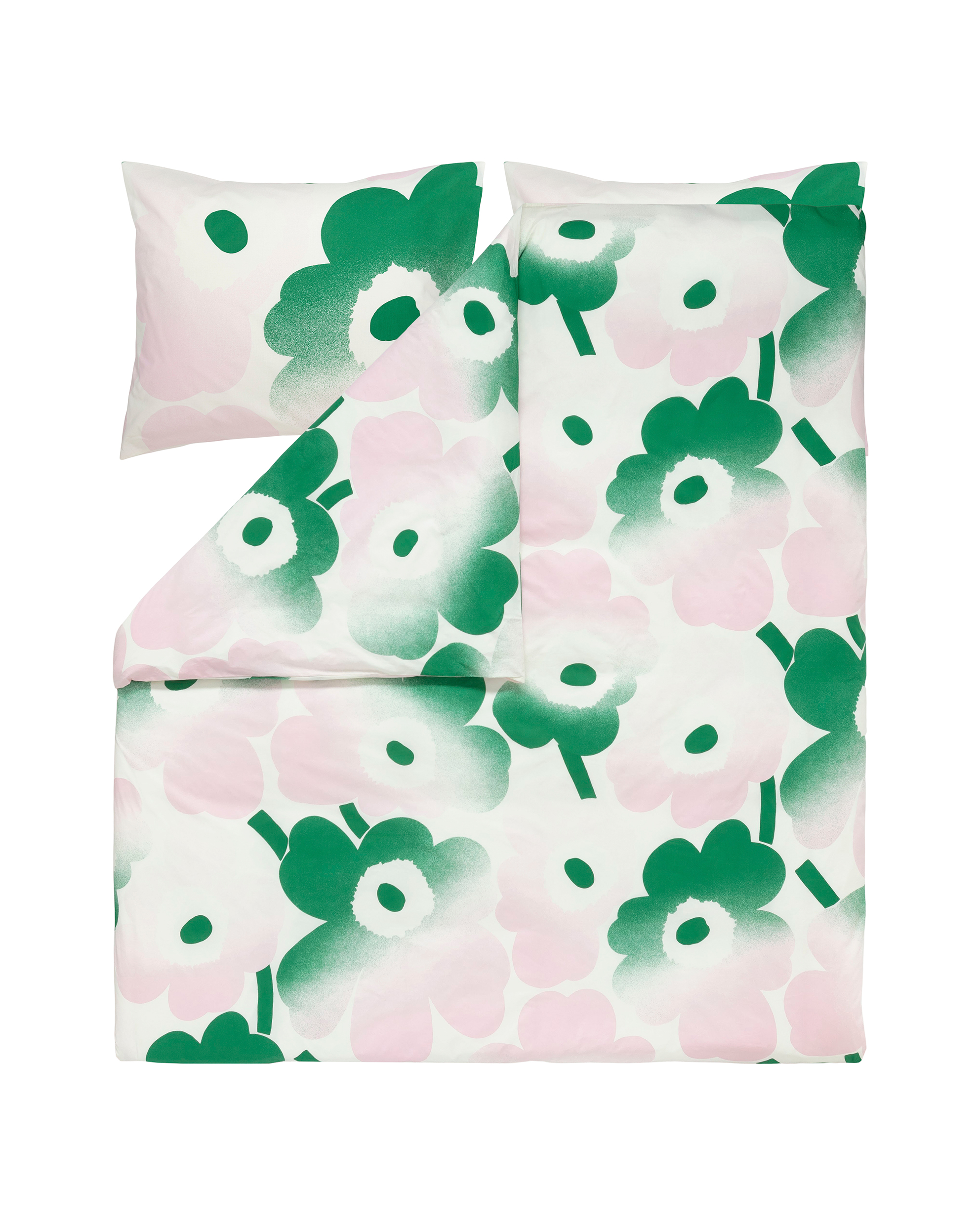 Marimekko - Unikko Häivähdys Pussilakana Off White/Light Pink/Green 240x220 Vihreä - Bomull - Pussilakanat