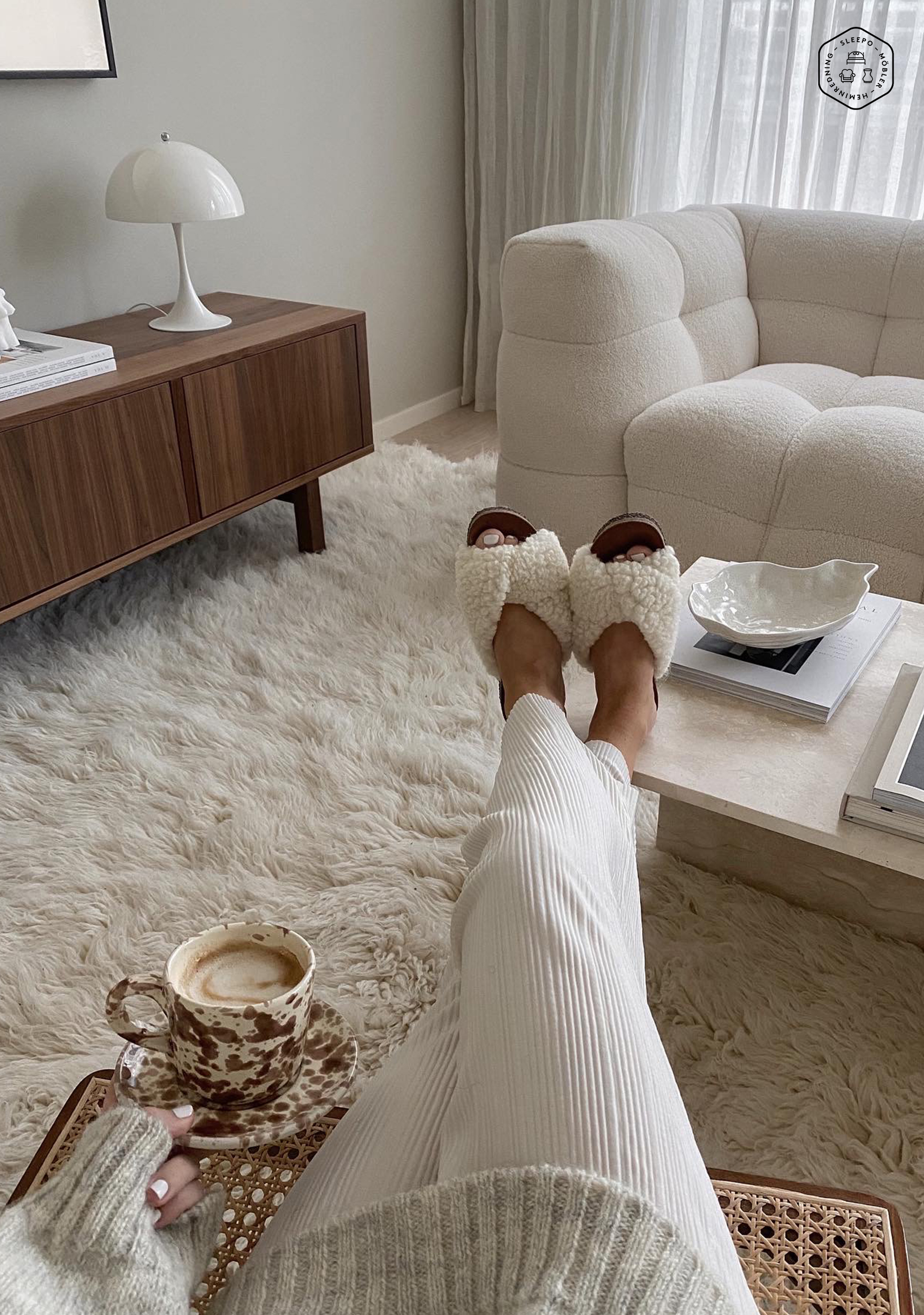 Sleepo Collection Fluffy Flokati Matta White Ø160