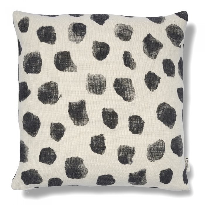 Classic Collection - Dotty Kissenbezug Leinen Weiß/Schwarz 50x50 - Dekokissenbezug