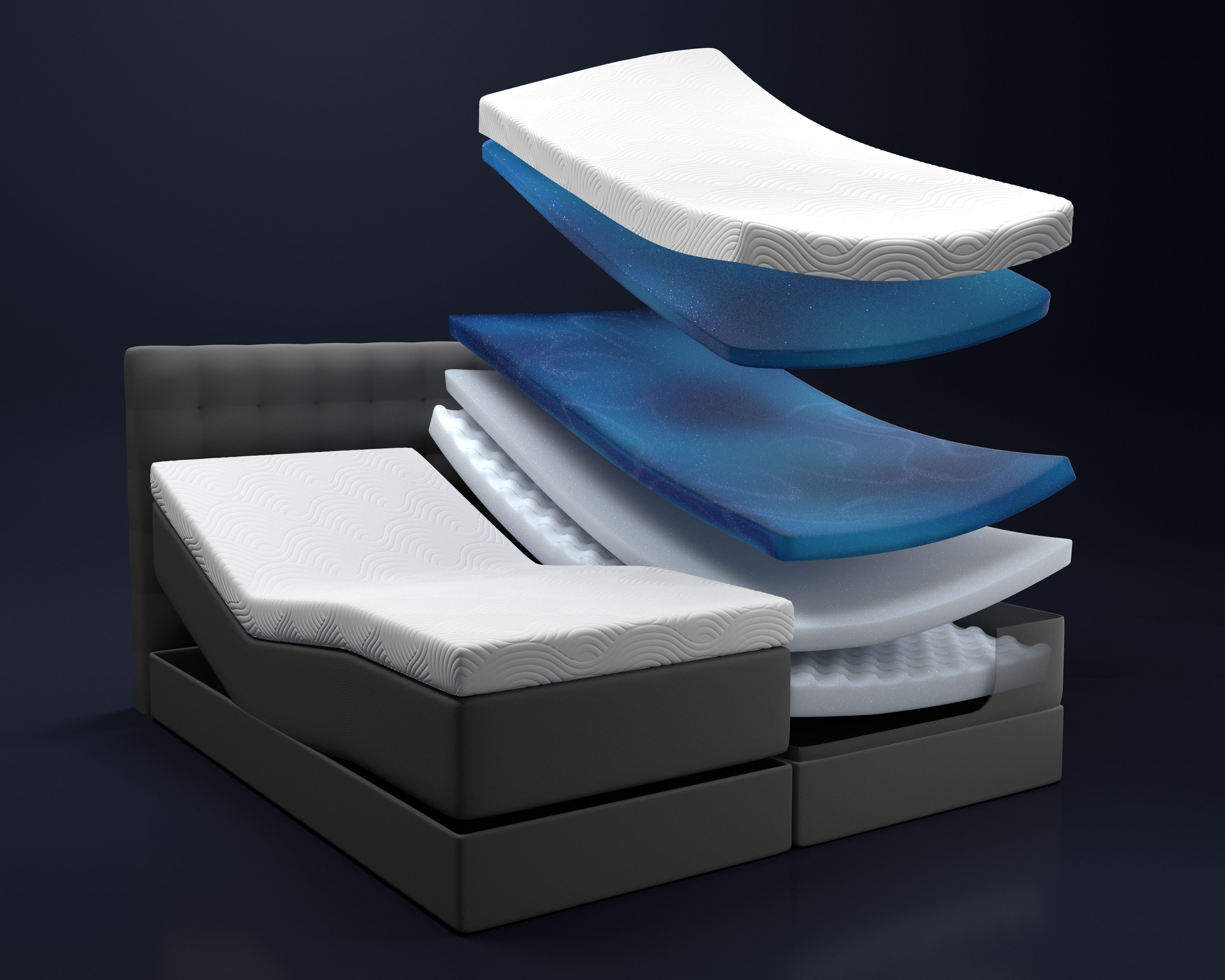 Tempur Promise Ställbar Säng Ivory 90x200 Pro Plus SmartCool 8cm Medium Metallben Krom 19cm