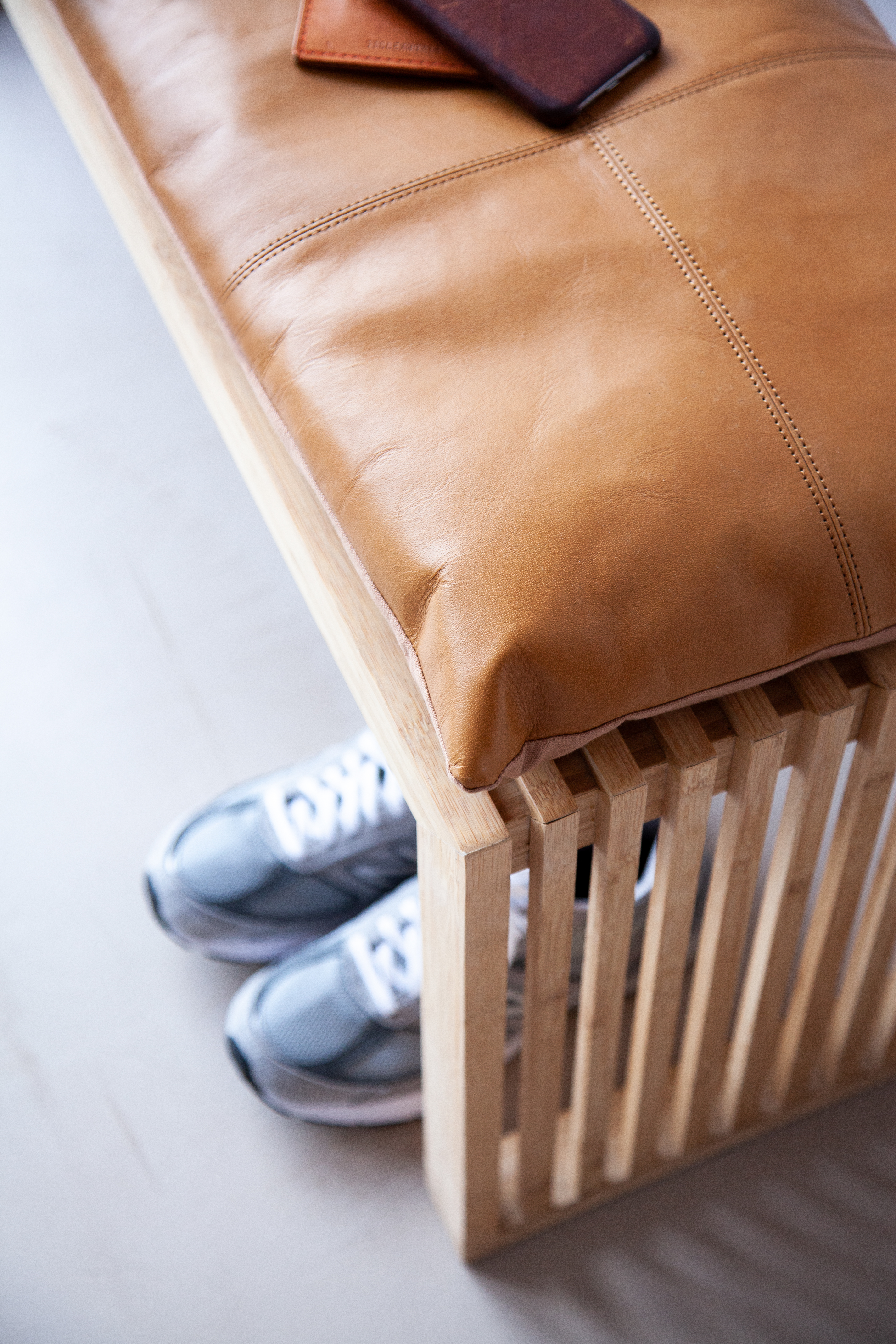 Cinas Sittsdyna Bänk Läder Ljusbrun 104x35cm