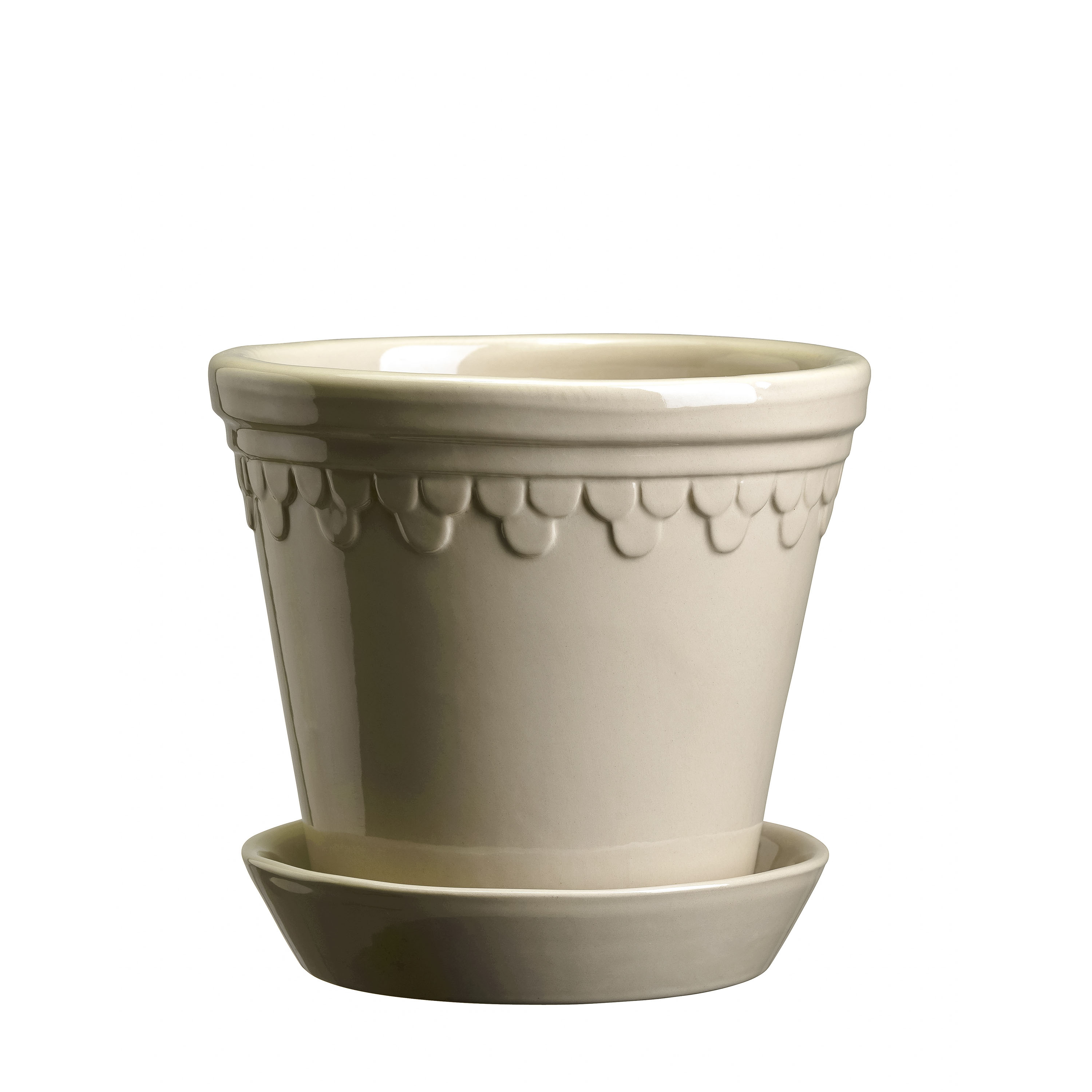 Bergs Potter - Københavner Topf mit Untersetzer Glasierte Sandstein Ø18 - Beige - Töpfe