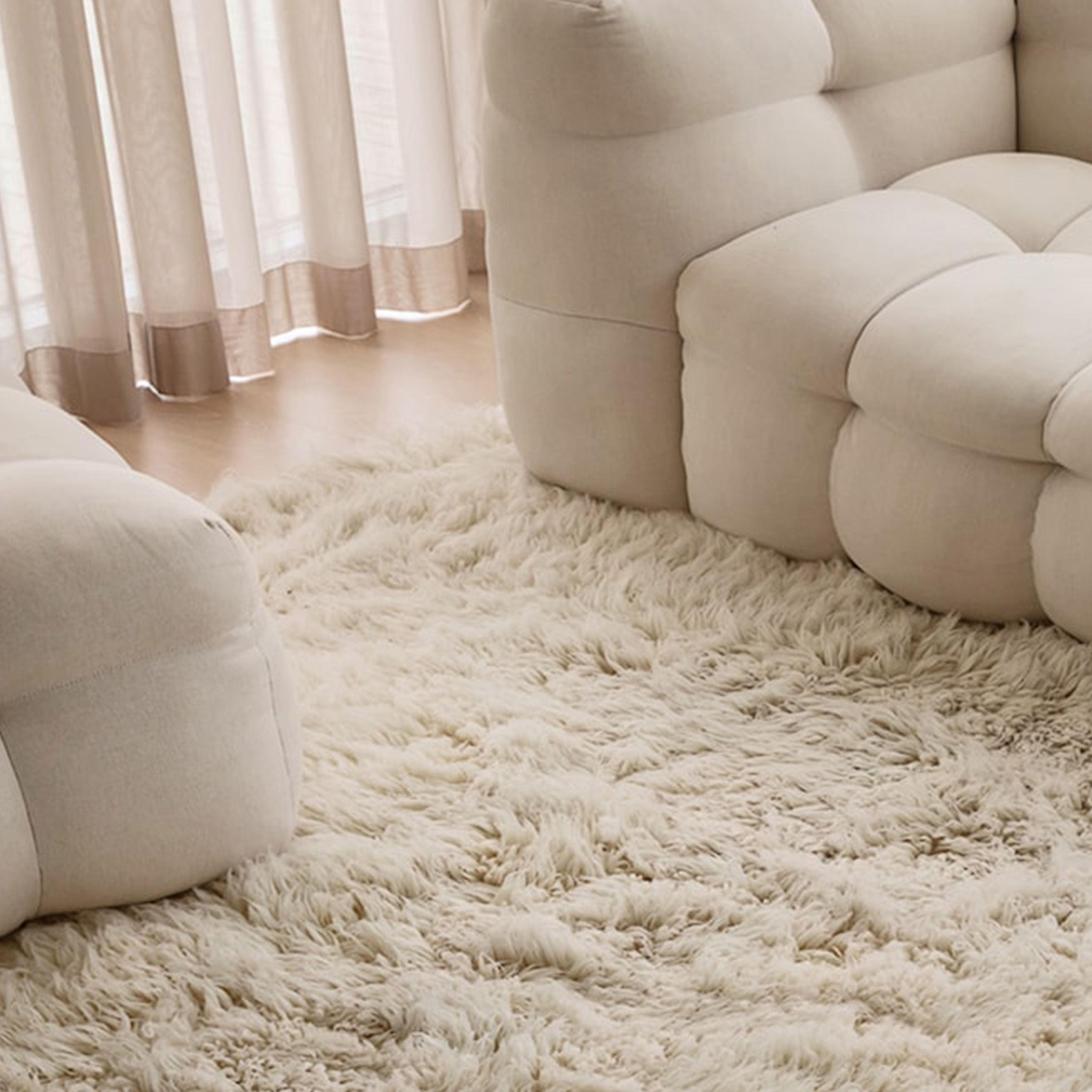 Sleepo Collection - Fluffy Flokati Matta White Ø200 - Vit