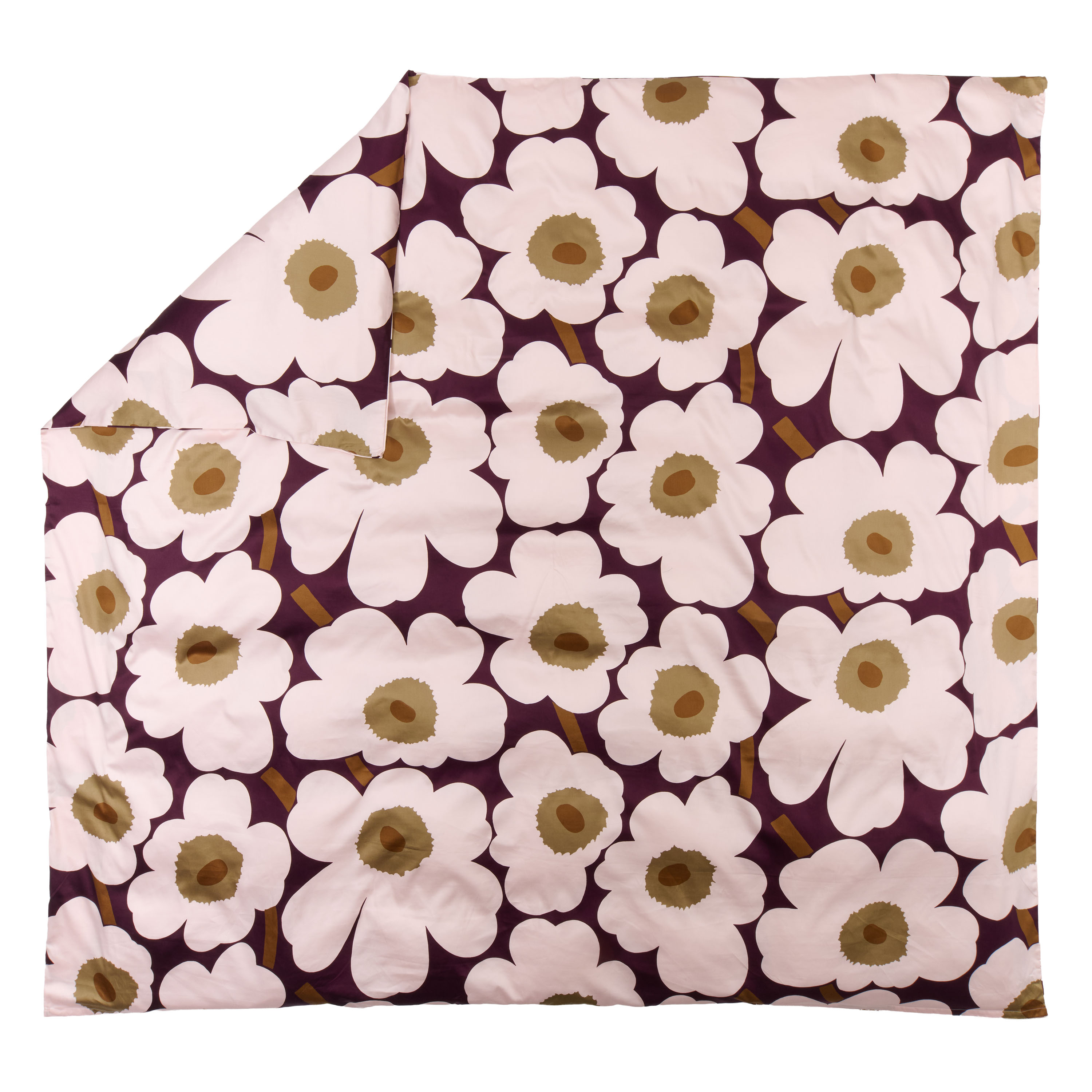 Unikko Påslakan Satin Plum/Pink/Elmwood Dubbel