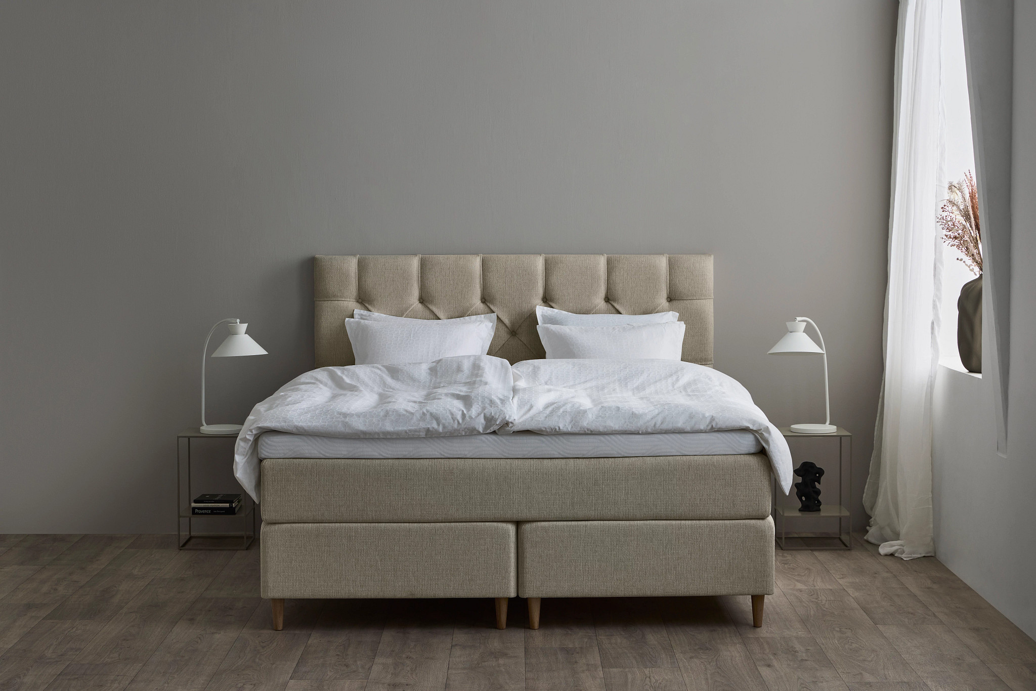 Tempur Promise Kontinentalsäng Warm Grey 160x200 Pro Plus SmartCool 8cm Mjuk Metallben Krom 12cm