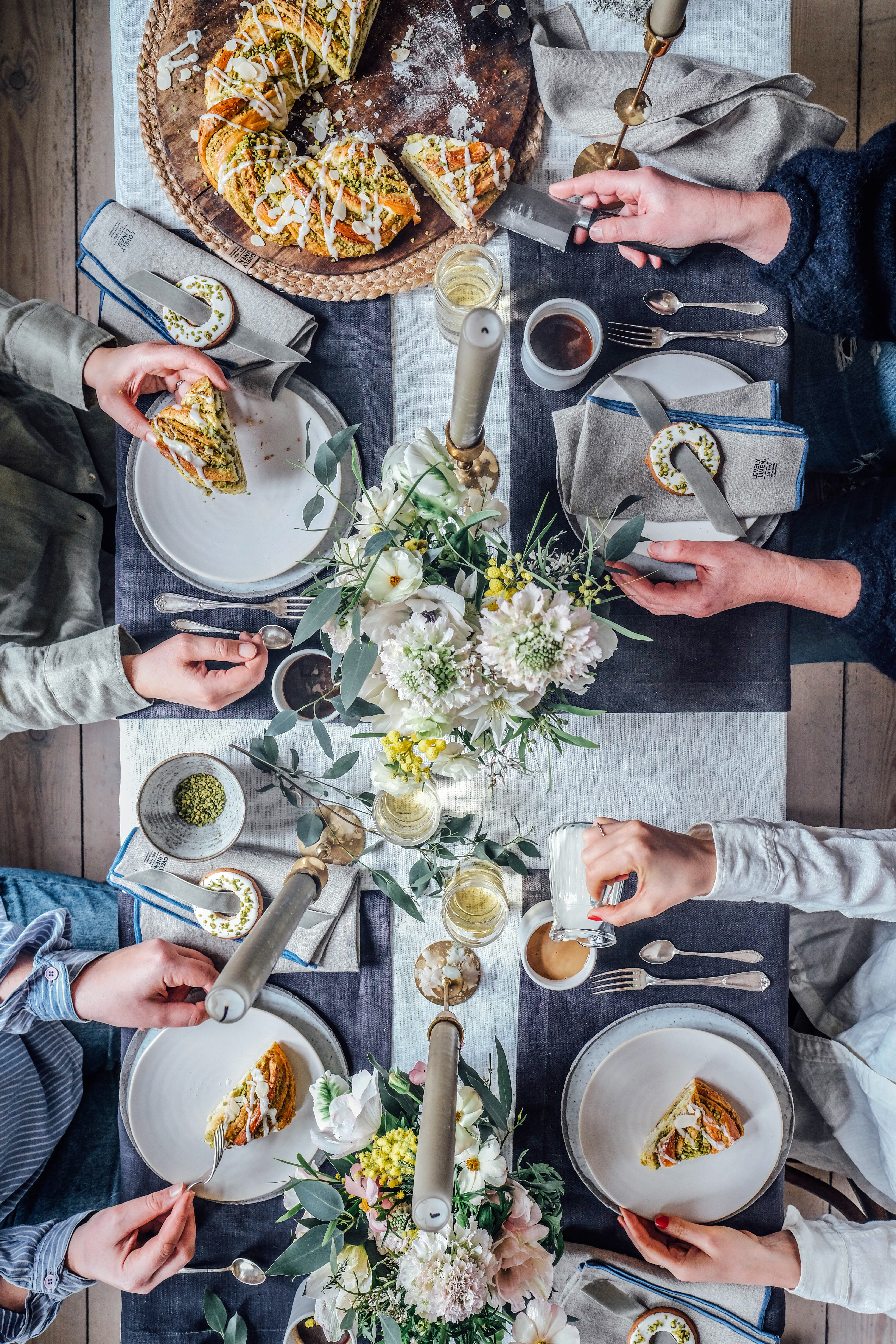 Lovely Linen Grace Lautasliina Beige/Blue 42x42 4-pakkaus