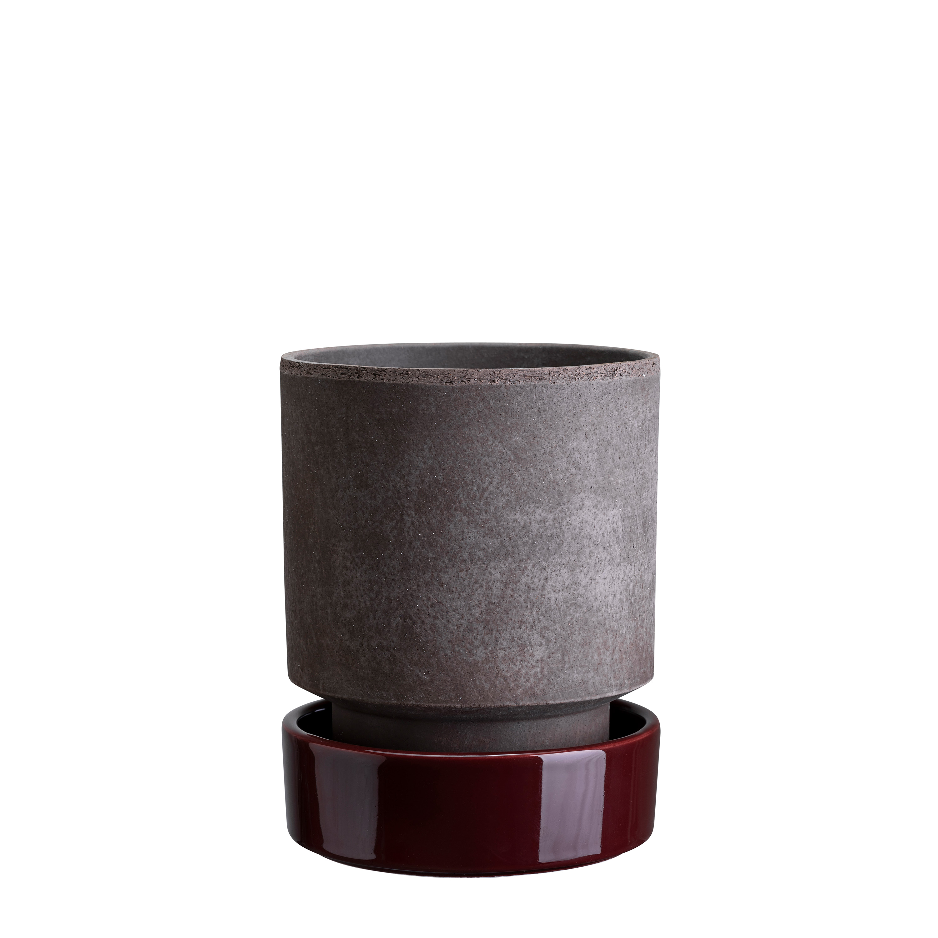 Hoff Kruka med fat Raw Grey/Glazed Deep Burgundy Ø14