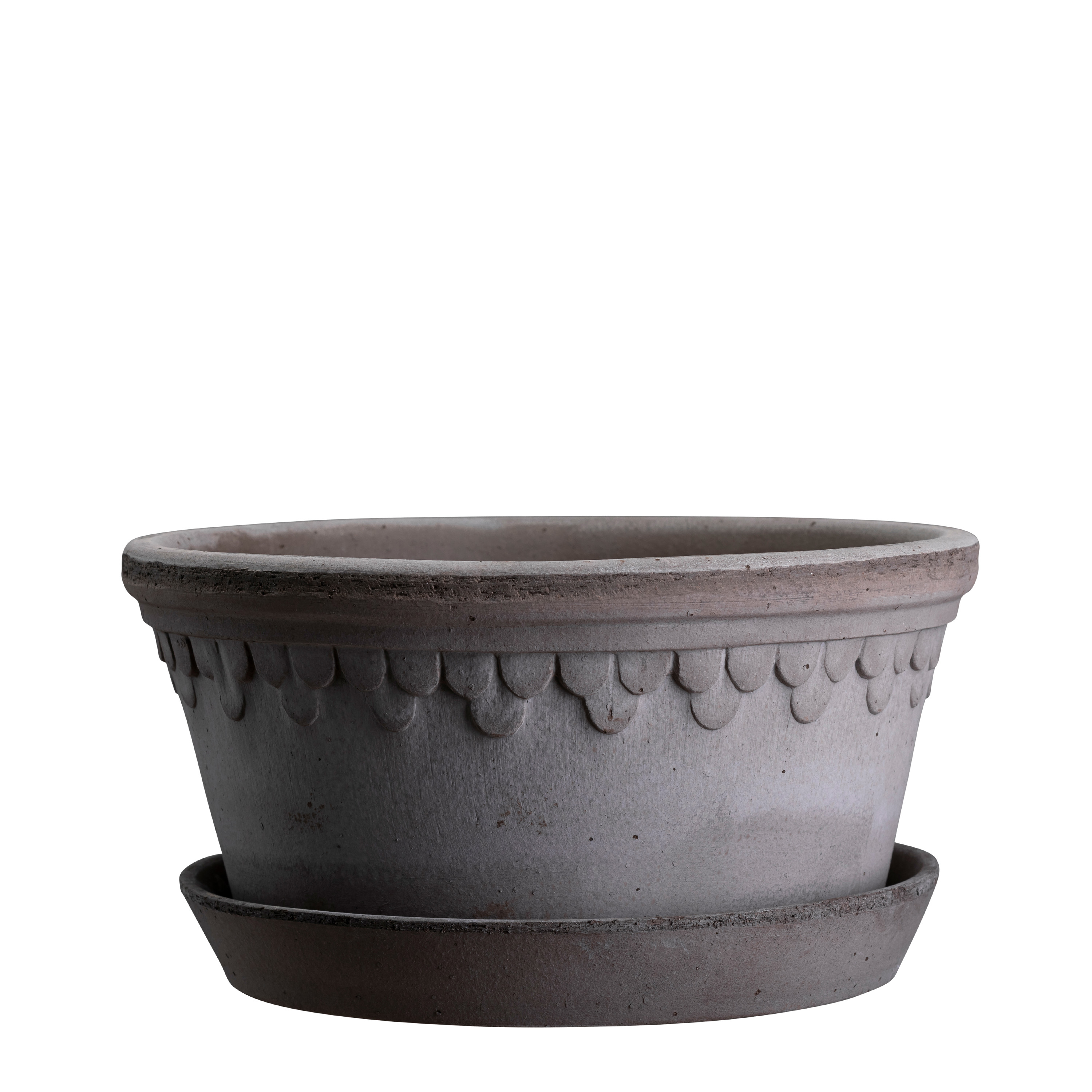 Københavner Low Kruka med fat Raw Grey Terracotta Ø21