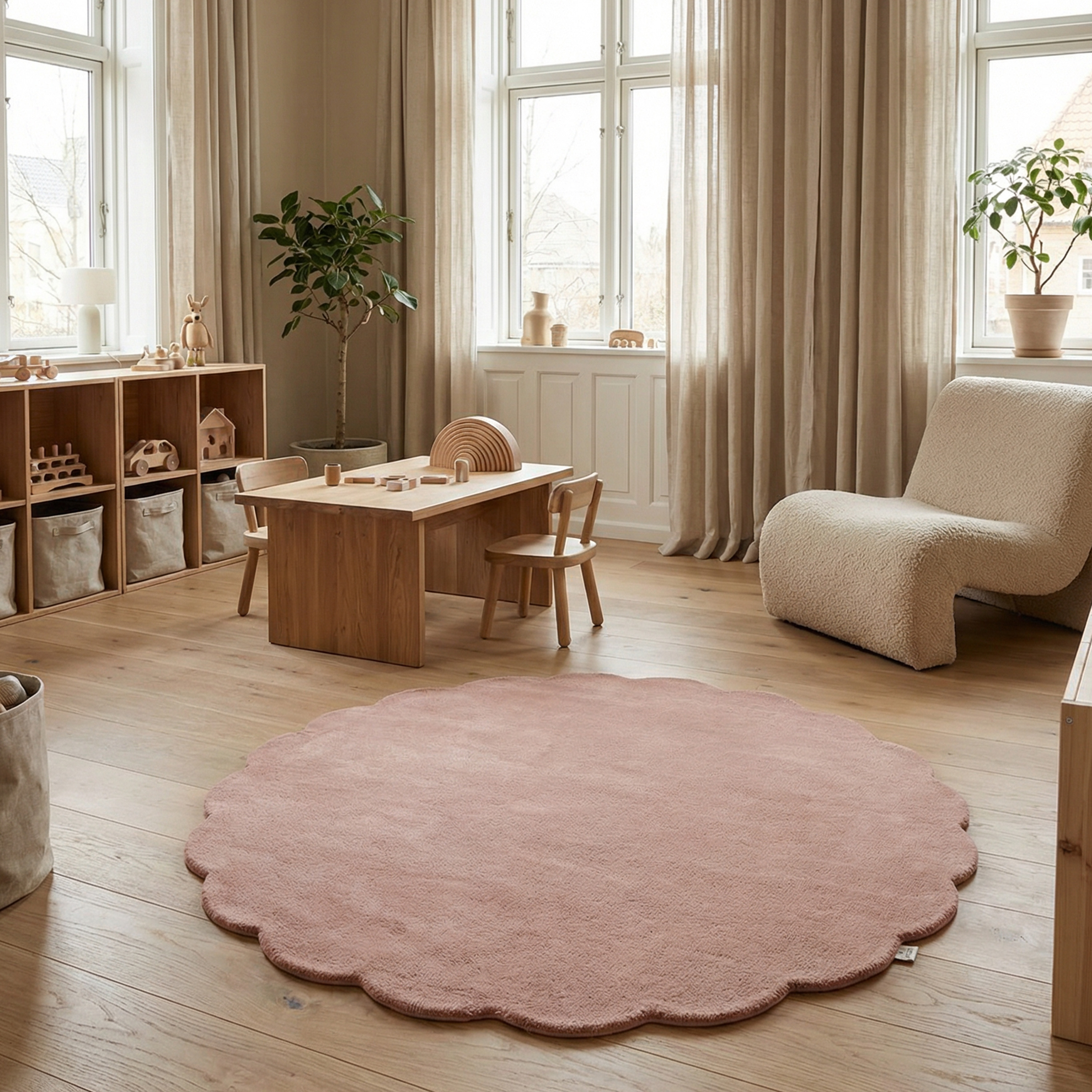 Classic Collection Shell Wool Rug Round Pink Ø120