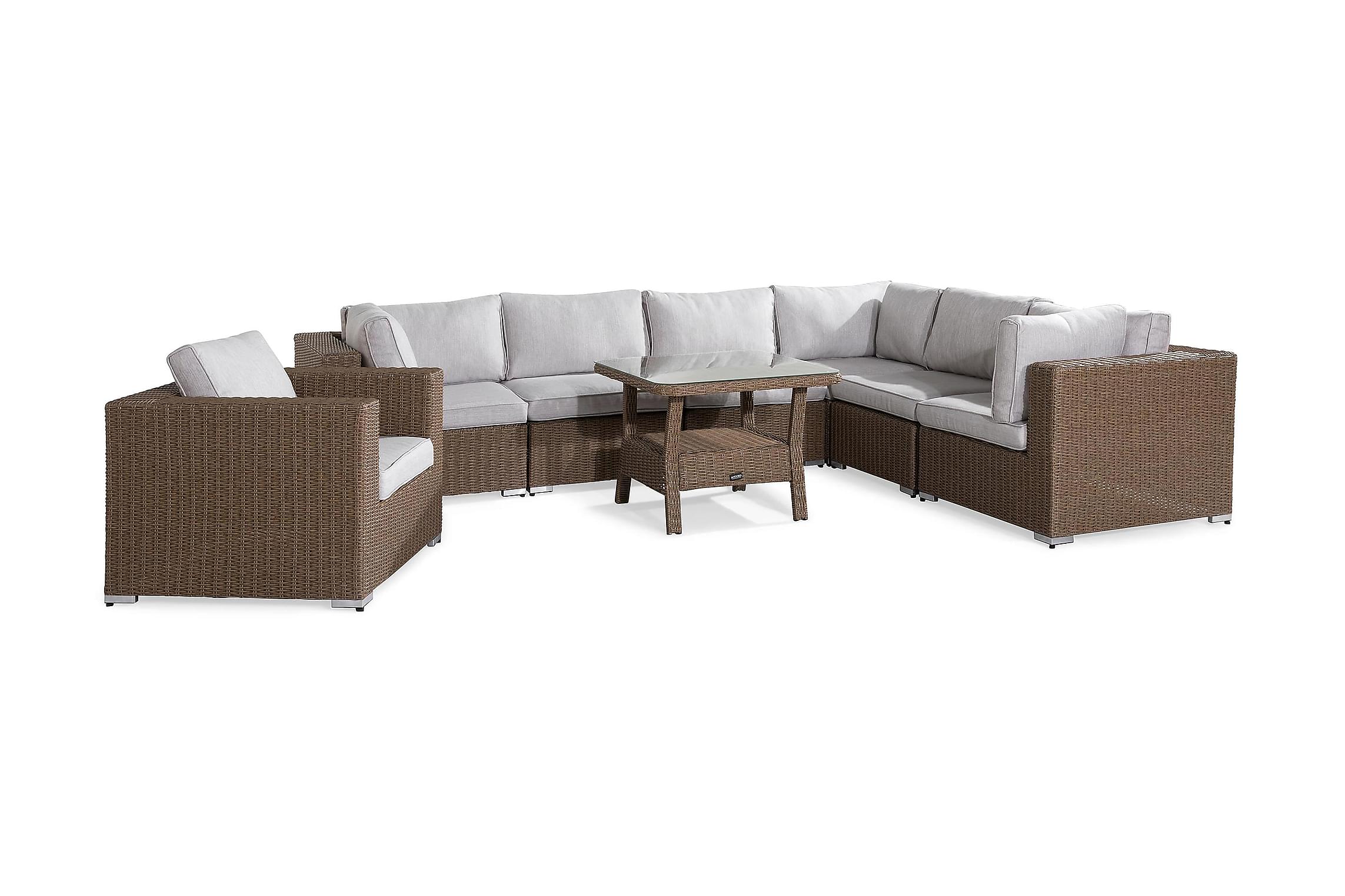 Nordic Outdoor - Lillian 7-sits Loungegrupp Brun/Ljusgrå