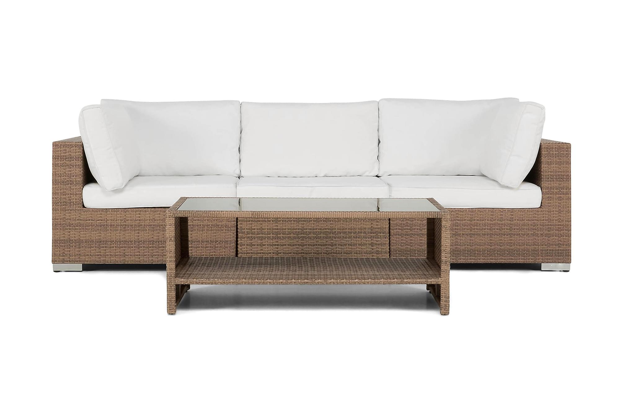 Nordic Outdoor - Bora 3-sits Loungesoffa ink Bord m Hylla Sand - Beige