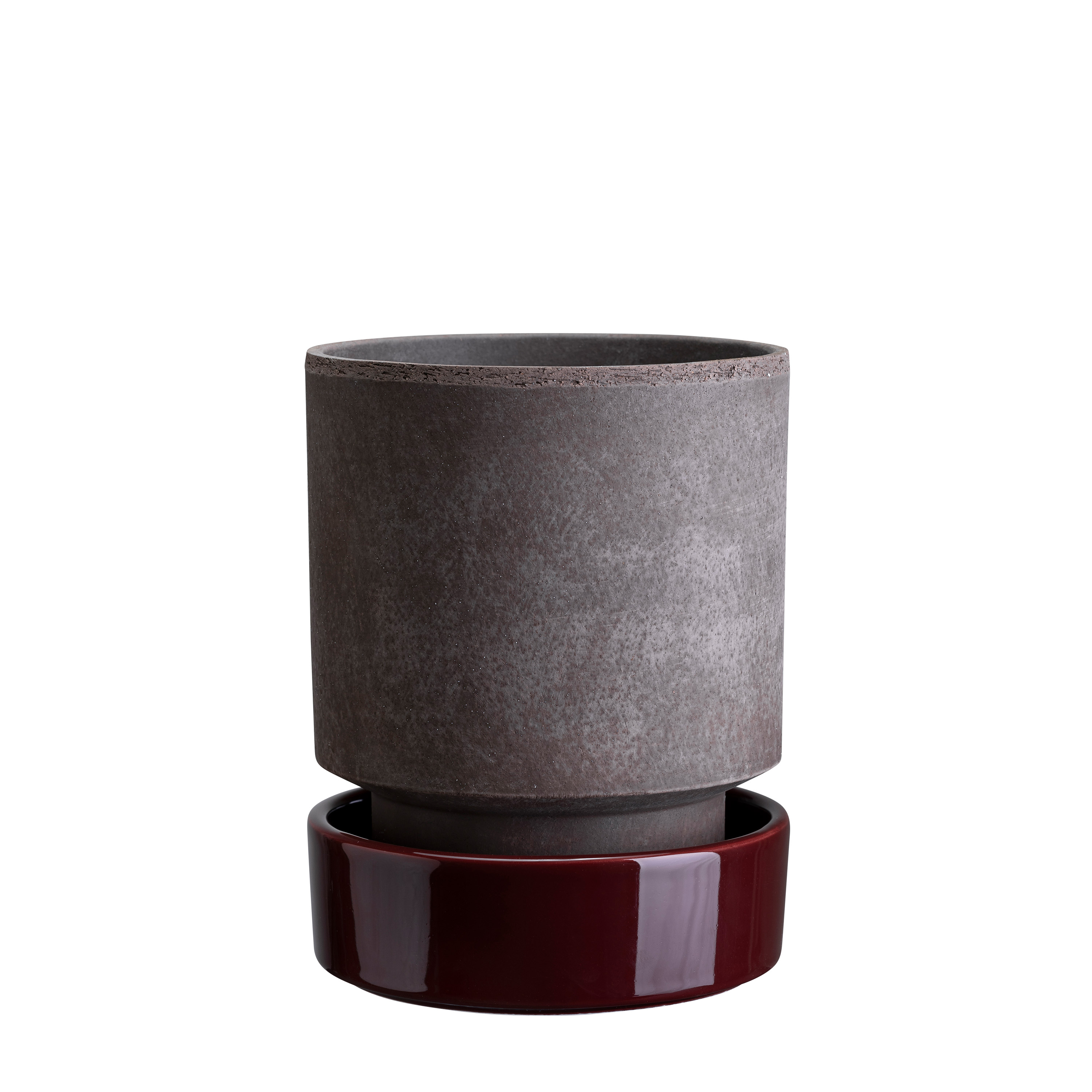Hoff Kruka med fat Raw Grey/Glazed Deep Burgundy Ø18