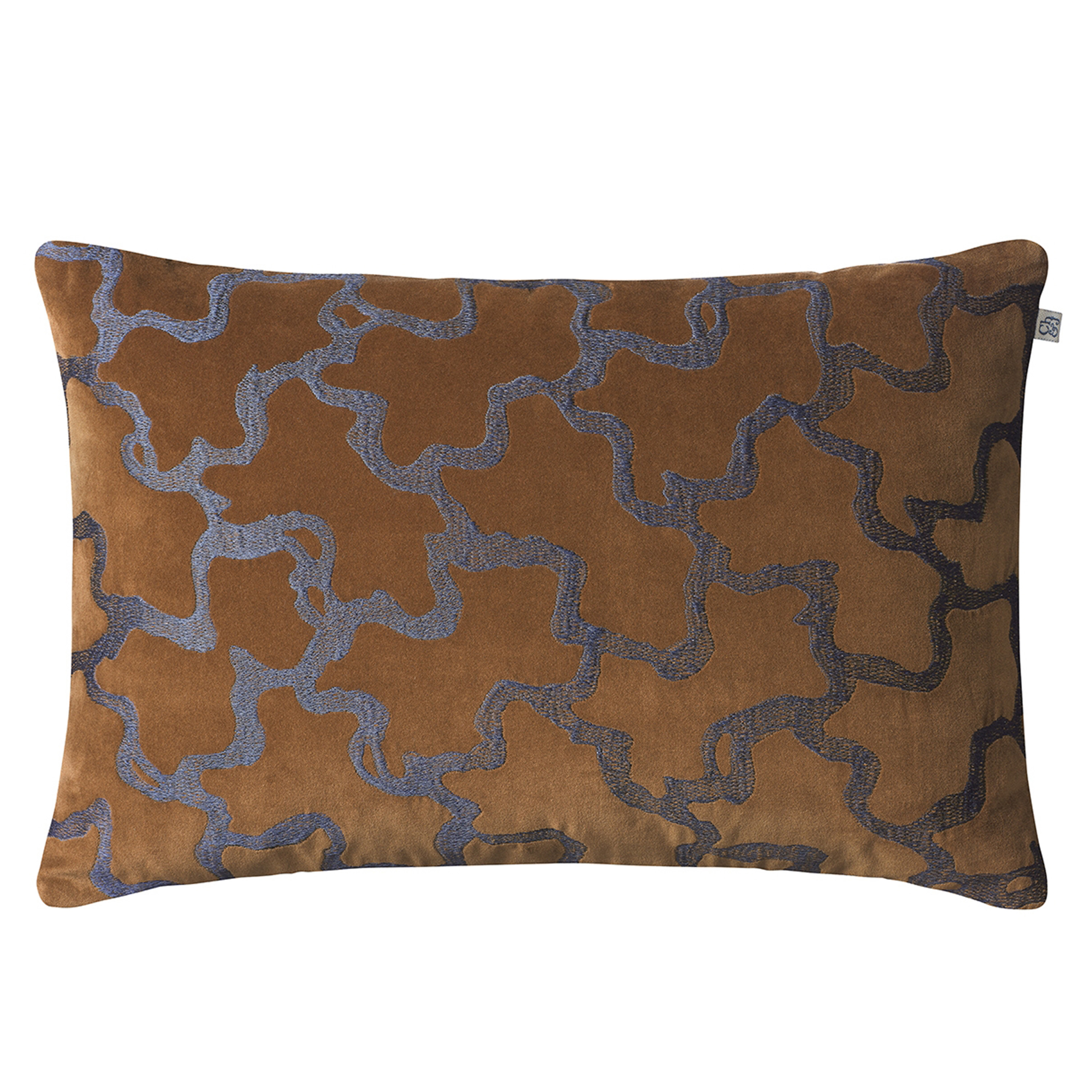 Chand Kuddfodral Sammet Cognac/Sea Blue 40x60