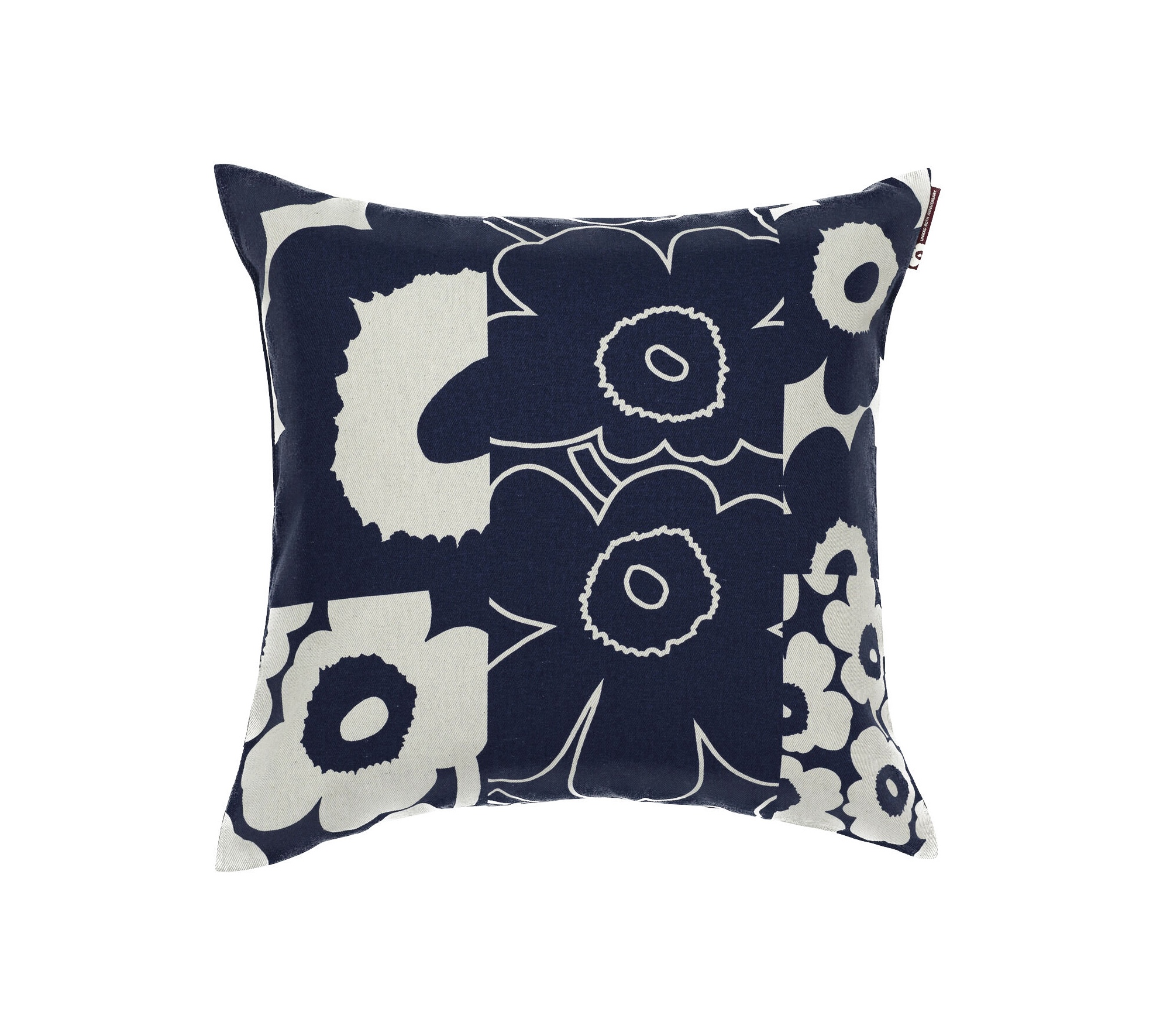 Marimekko - Unikko Kollaasi Kissenbezug Leinen/Dunkelblau 50x50 - Weiß - Dekokissenbezug