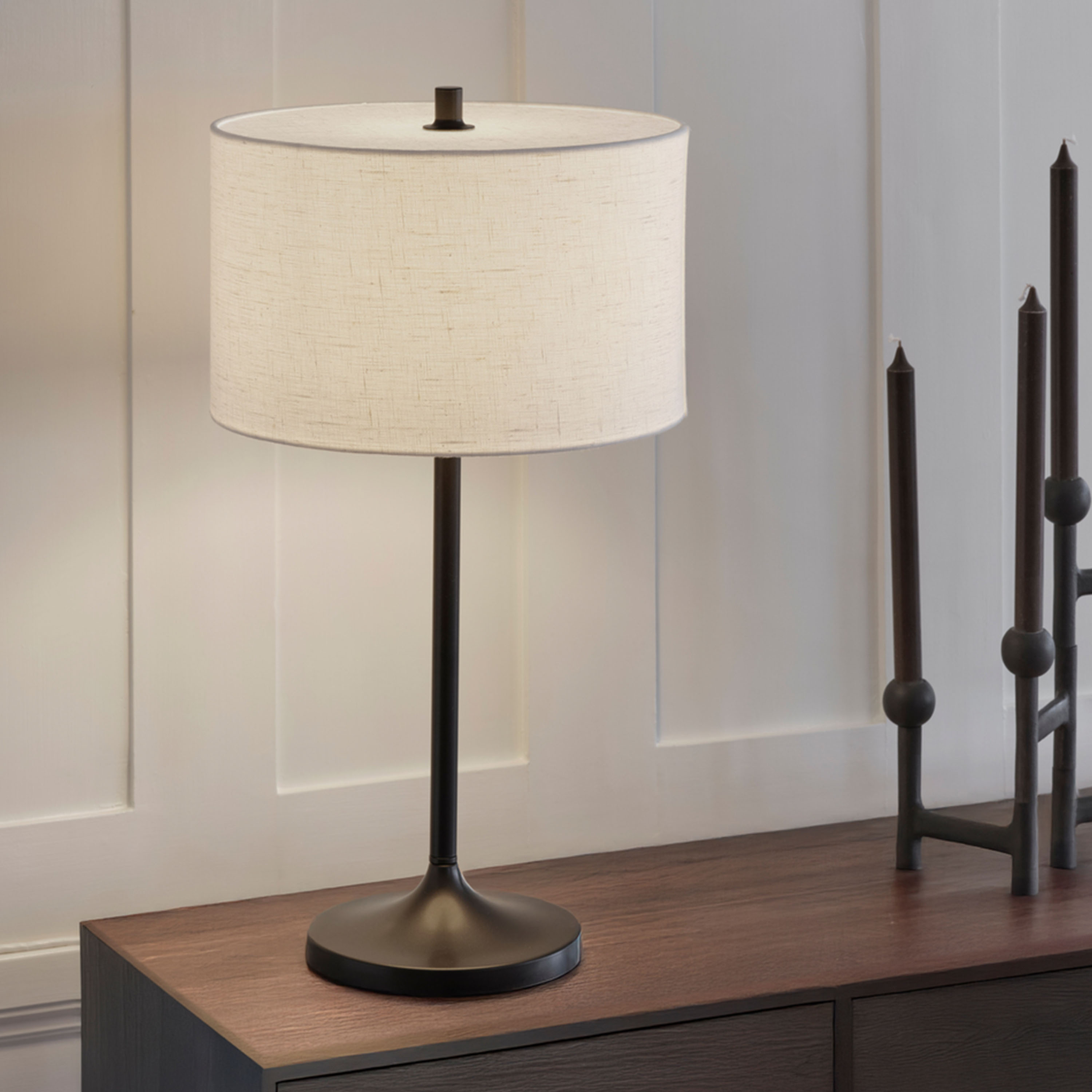 Belid Soft Bordslampa Linne Vit/Metallic Bronze Ø34