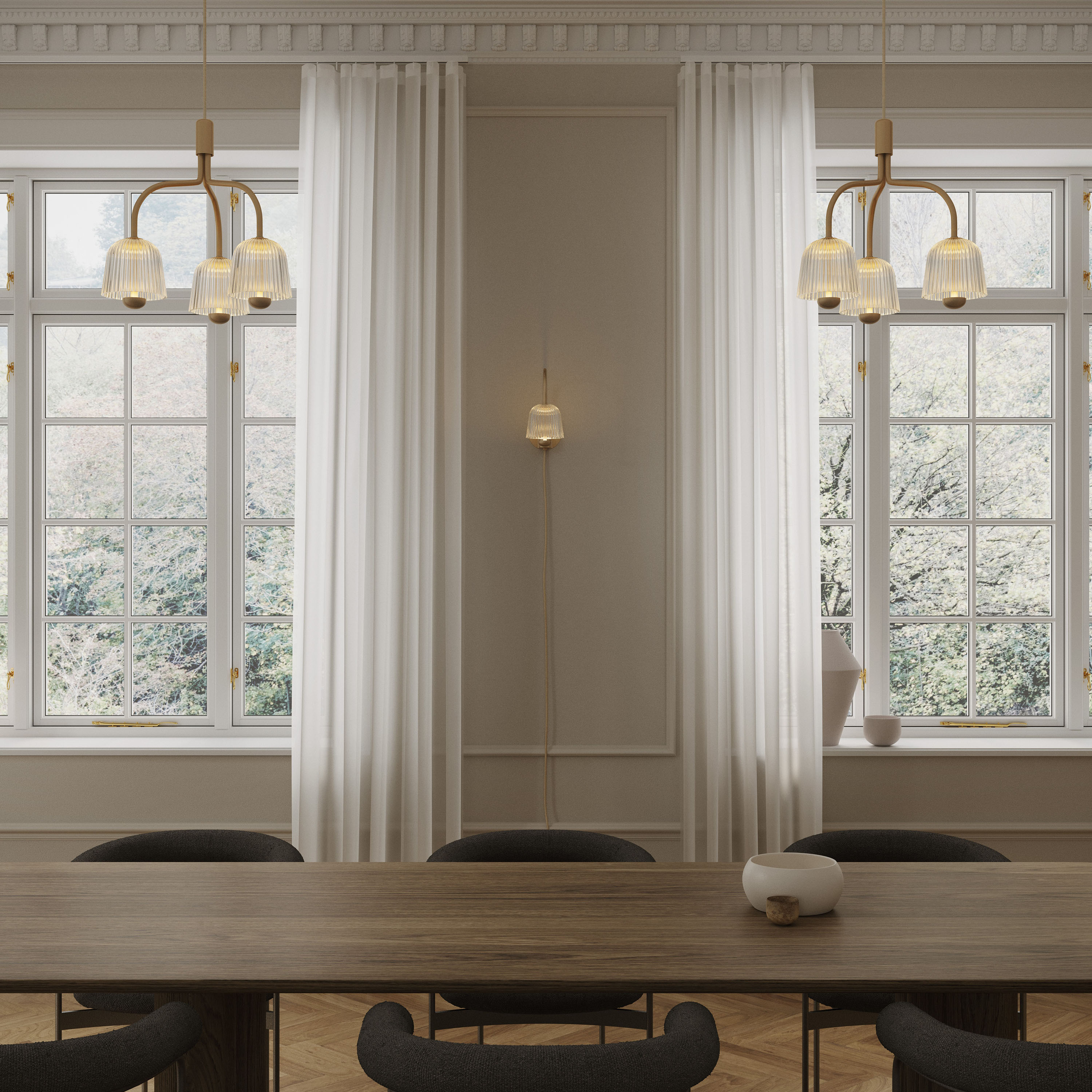 Nuura Asteea Vägglampa Satin Brass/Ripple Clear