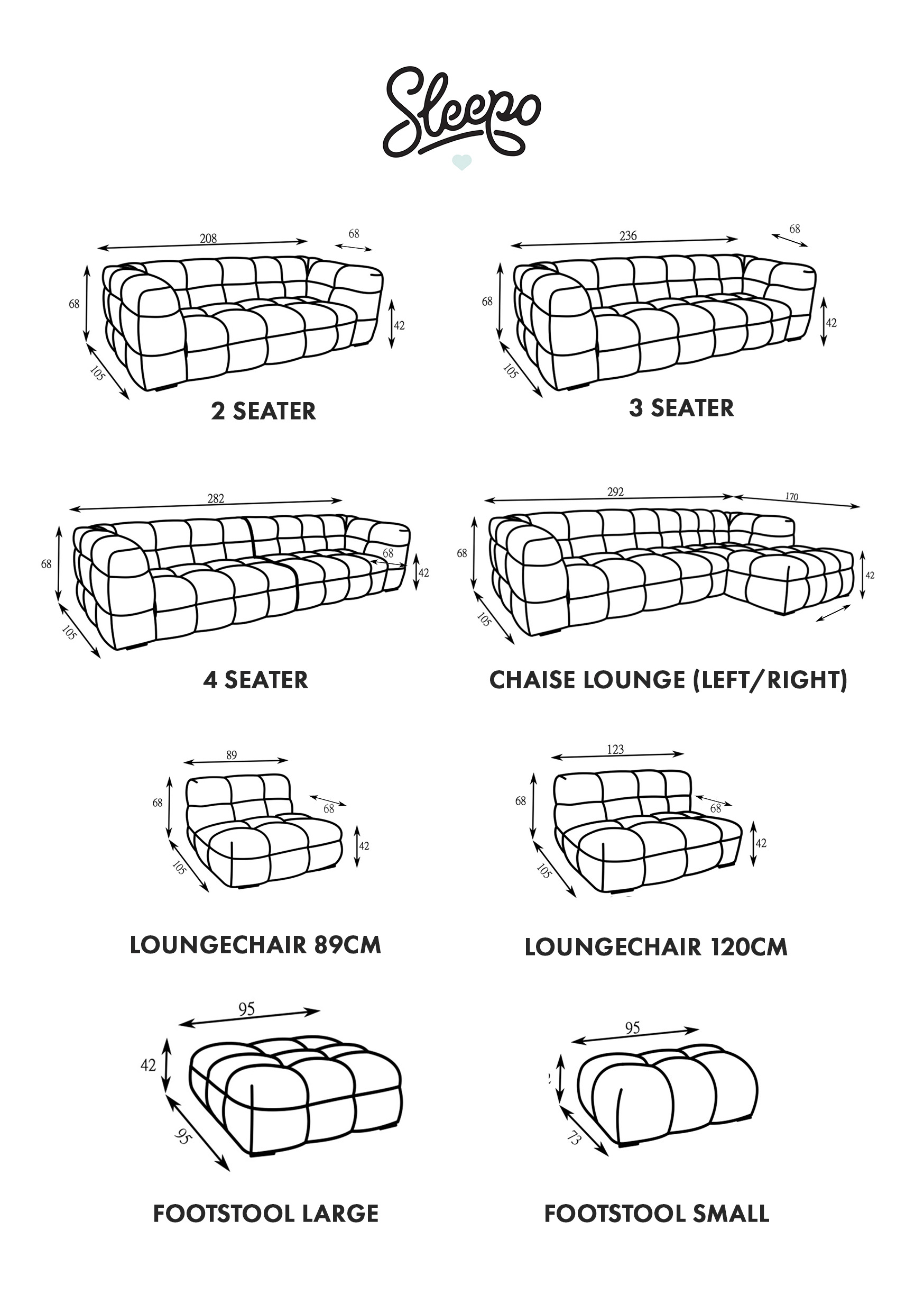 Sleepo Collection Billie 2-seters Sofa Ivory Bouclé