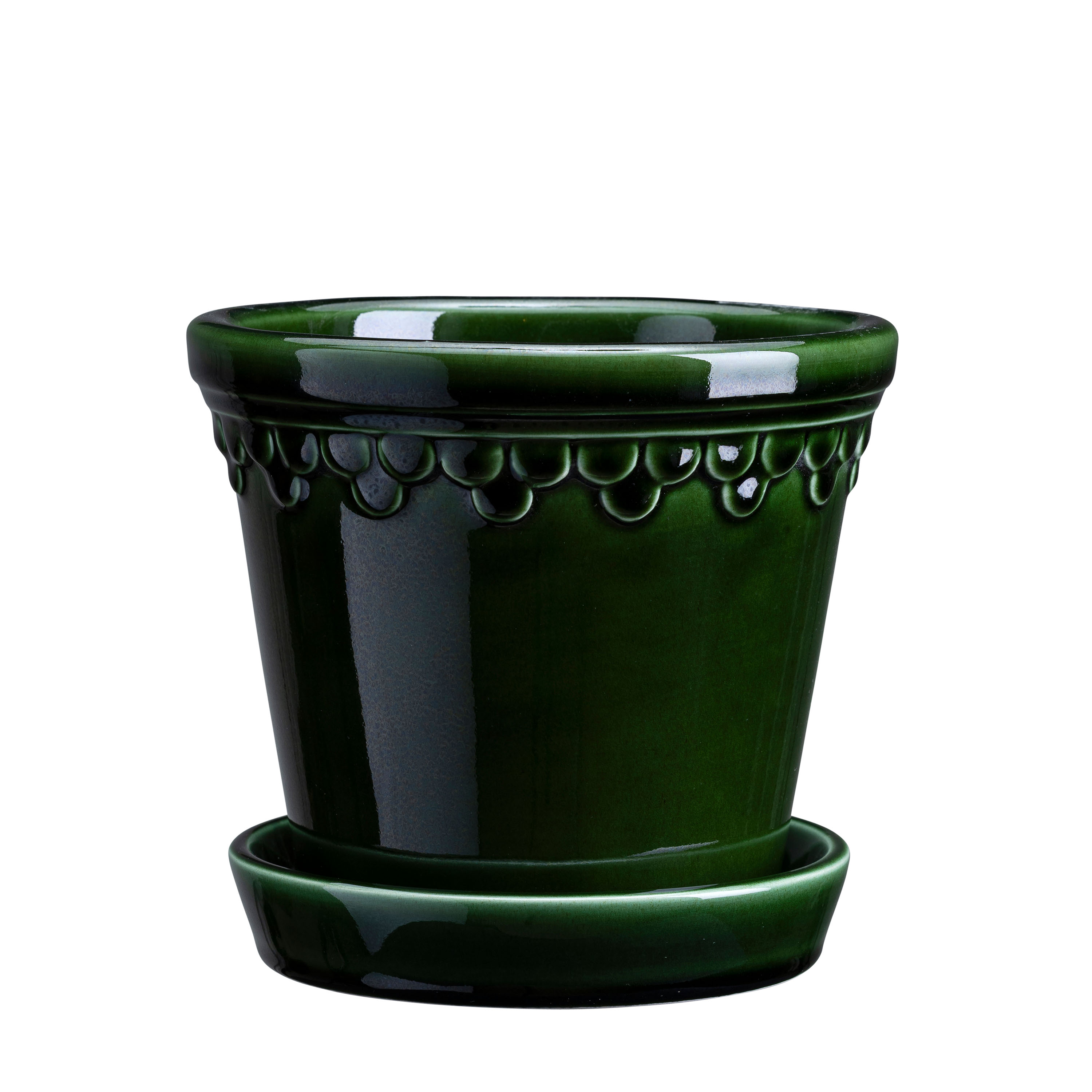 Københavner Kruka med fat Glazed Emerald Green Ø21