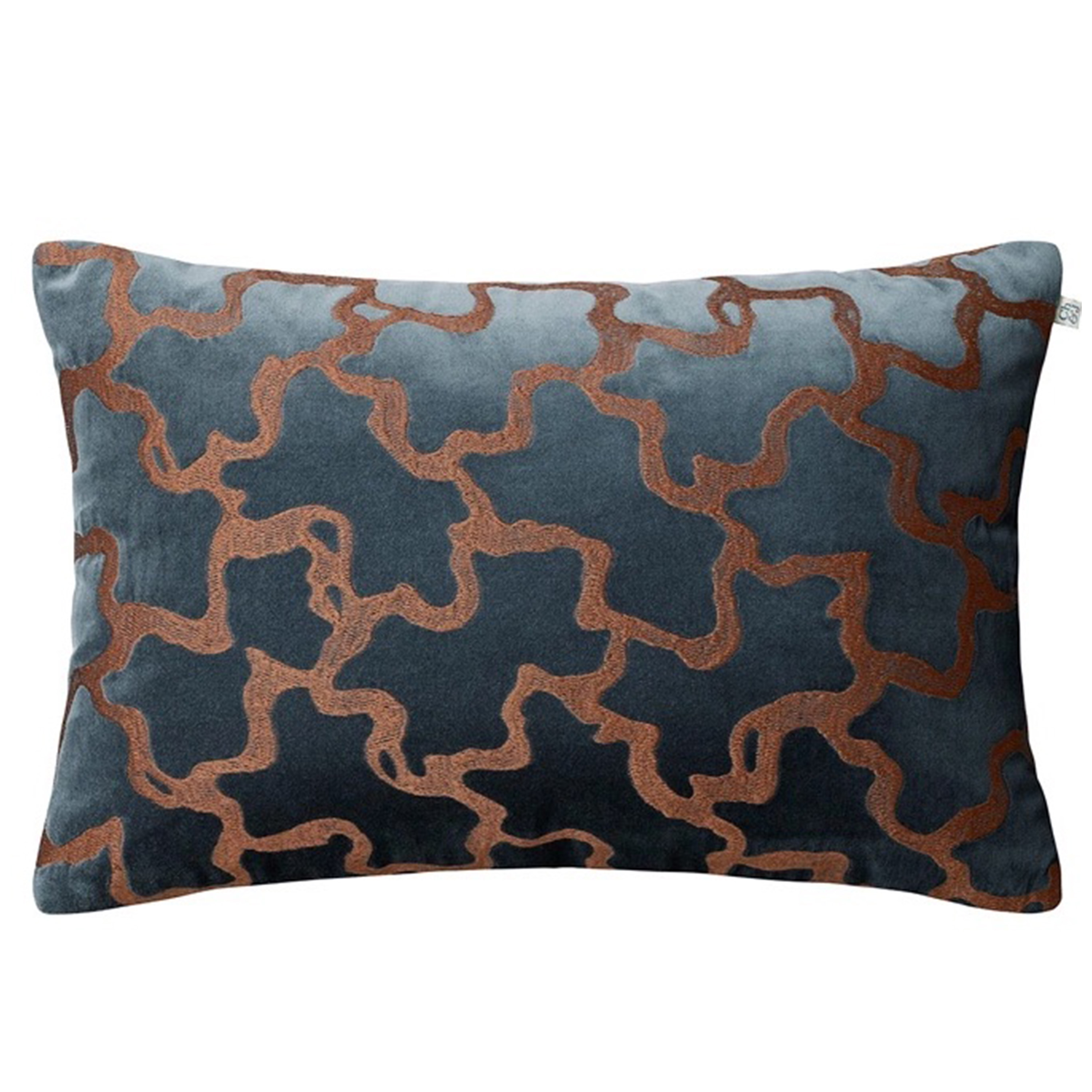Chand Kissenbezug Samt Sea Blue/Cognac 40x60