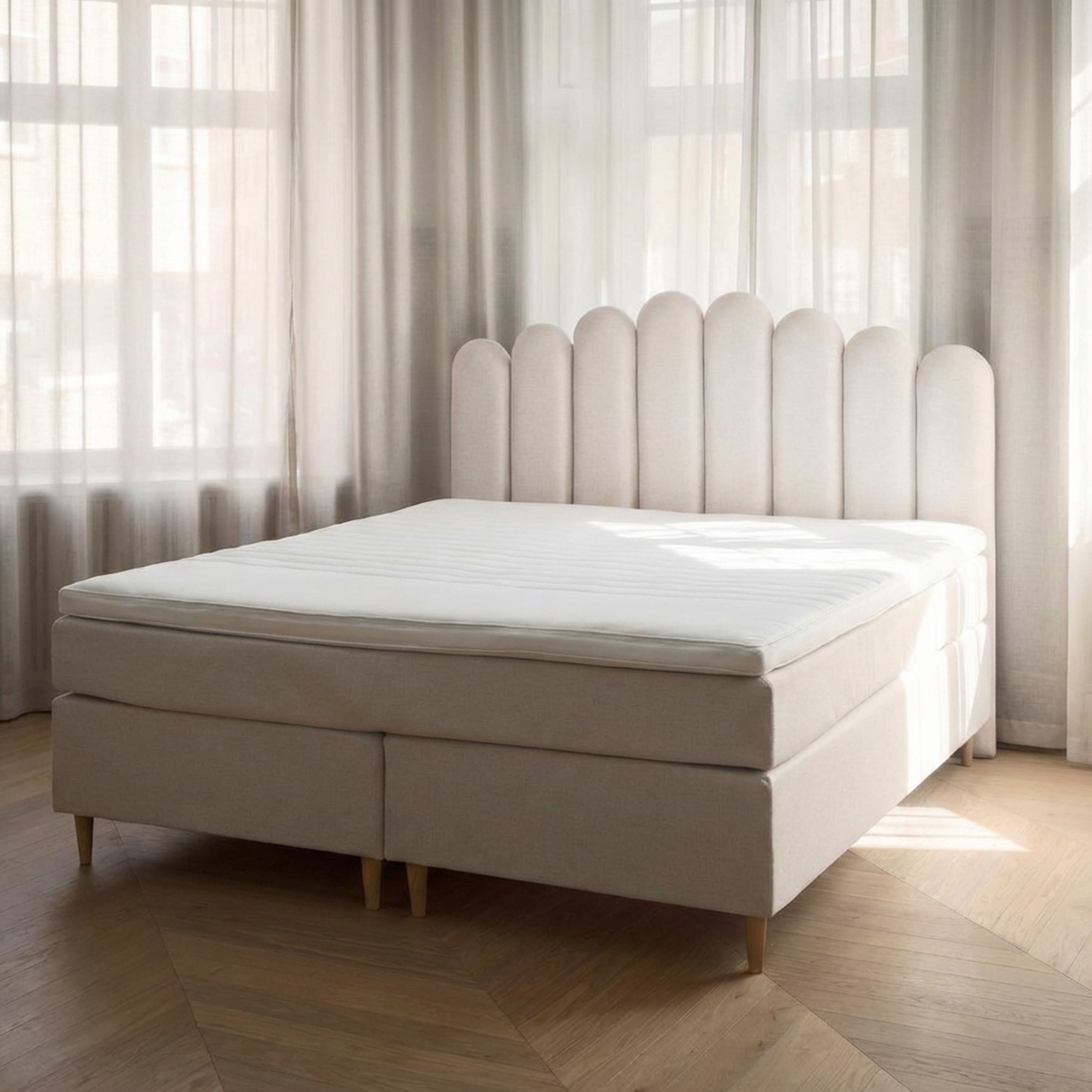 Sleepo Collection Dream Kontinentalsäng Sand 180 Medium/Medium Rundat Träben Ek 13cm