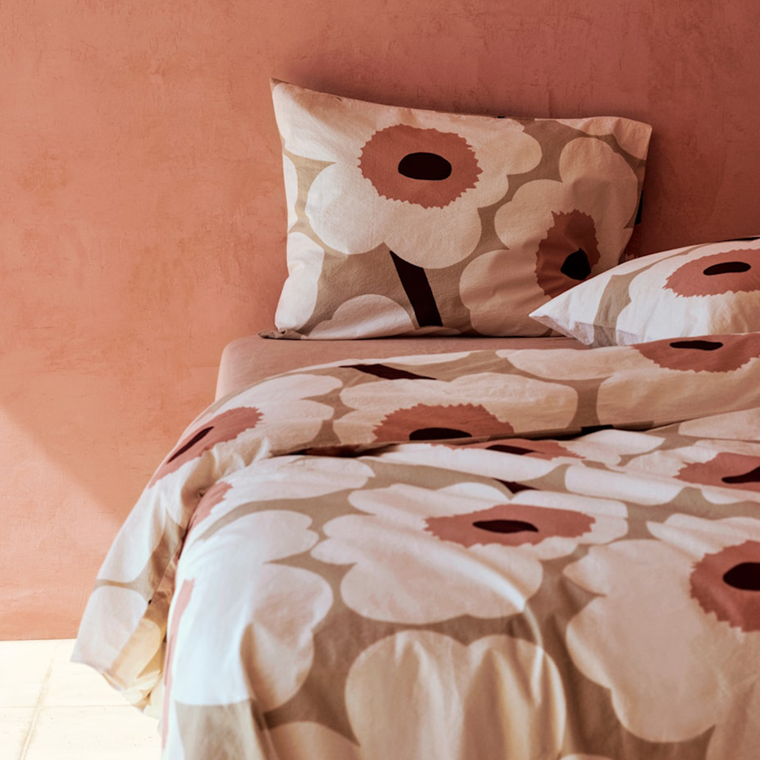 Marimekko Unikko Påslakan Krepp Beige/Rose Dubbel