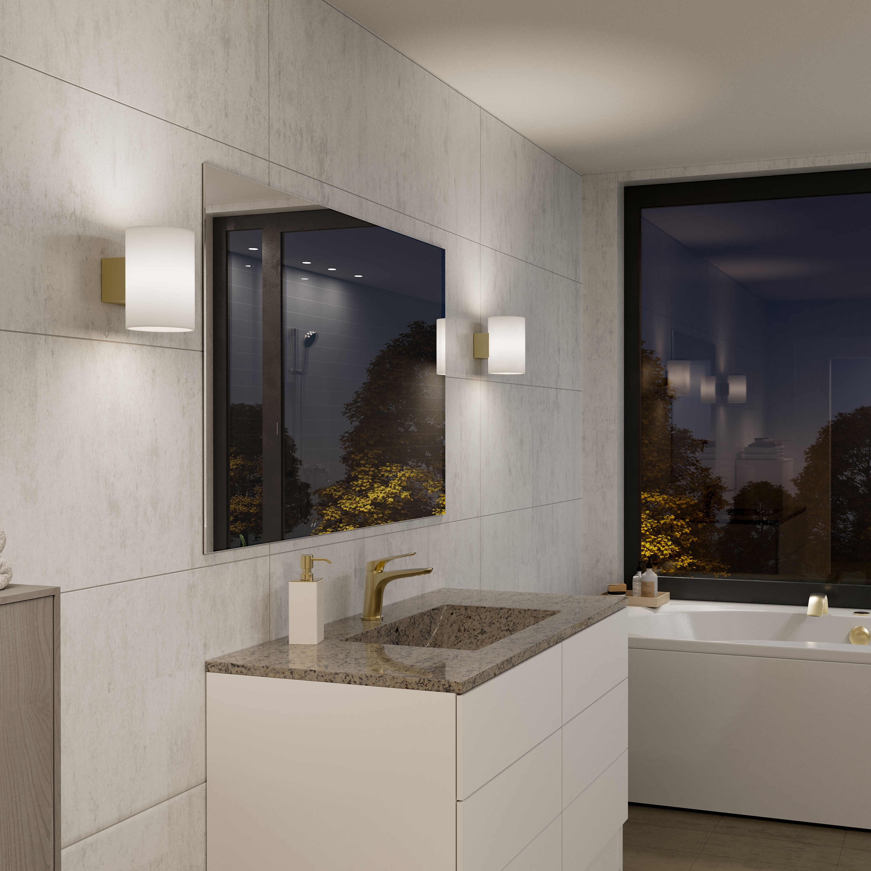 Herstal Evoke Wandleuchte Satin brass/Opalglas Large