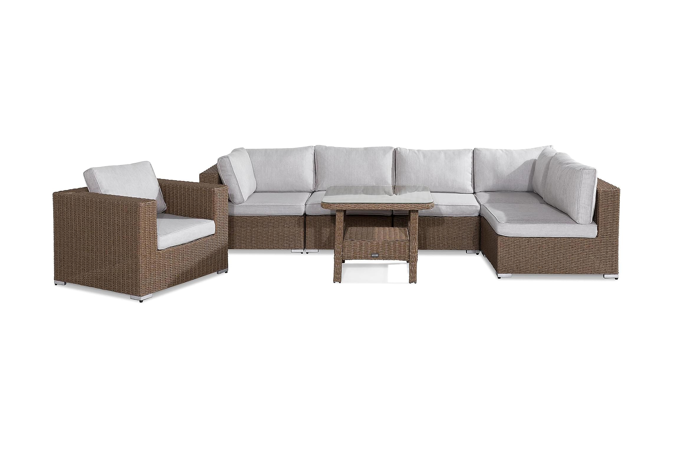 Nordic Outdoor - Lillian 6-sits Loungegrupp Brun/Ljusgrå