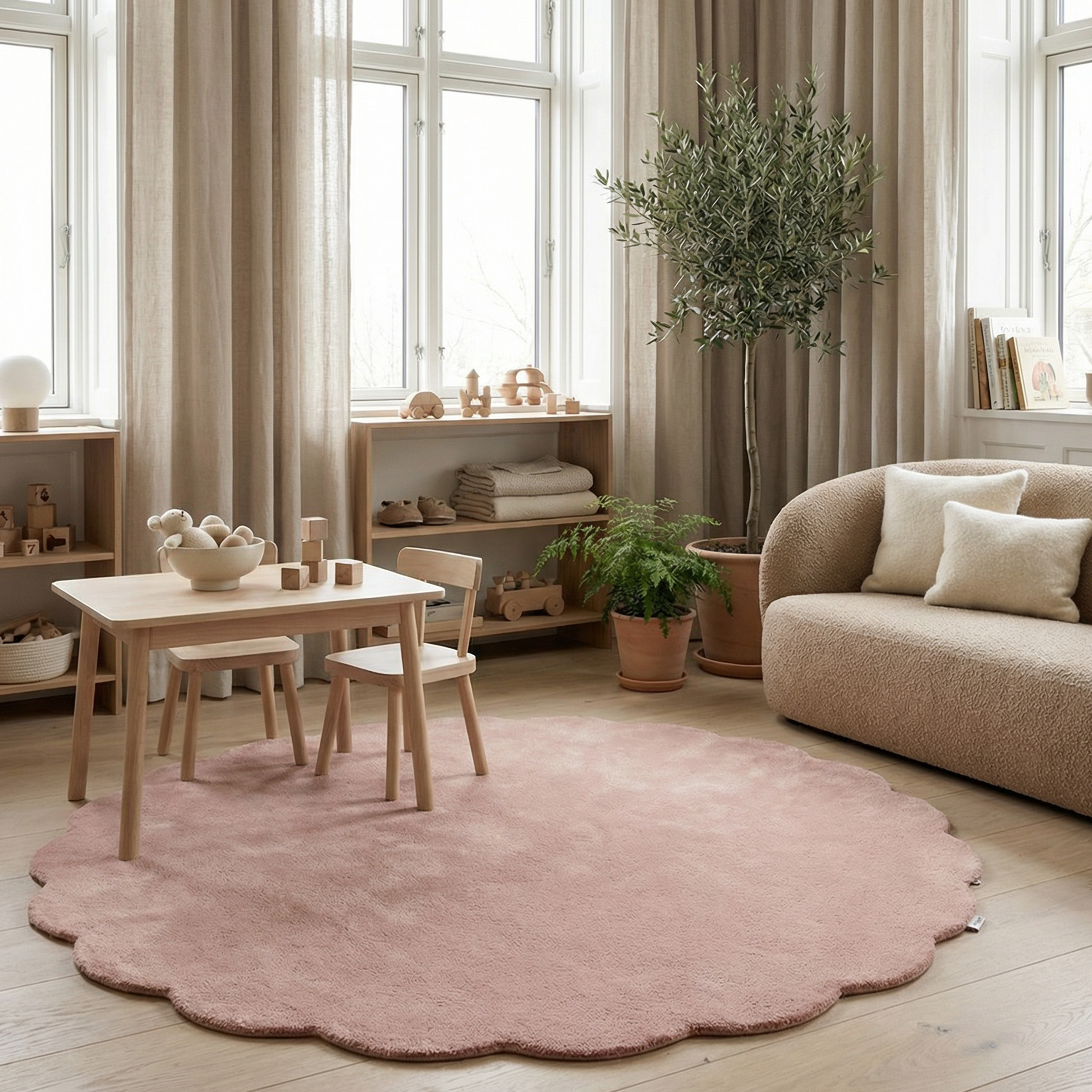Classic Collection Shell Wool Rug Round Pink Ø120