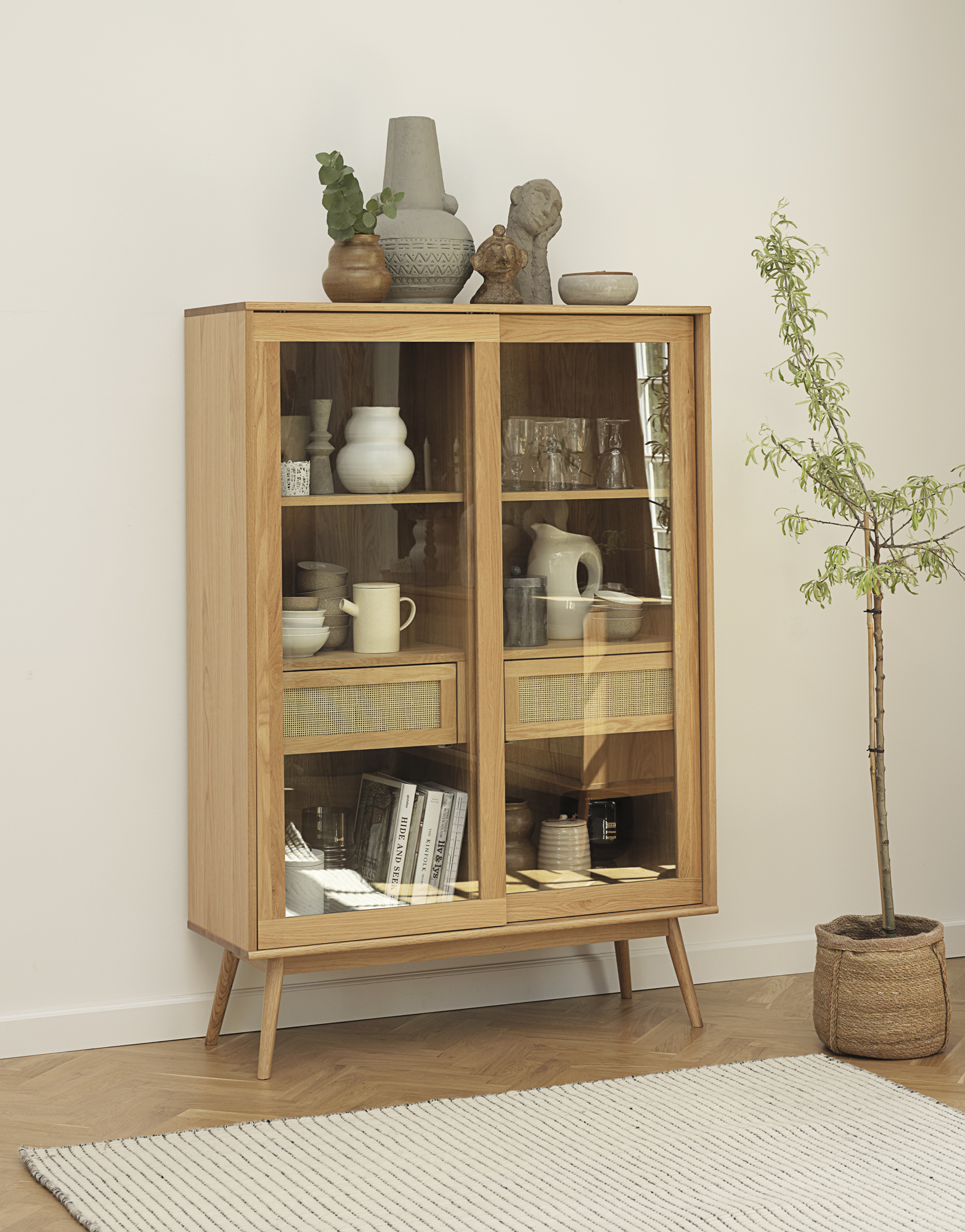 Nordic Home Sofia Vitriinikaappi Natural Oak 160cm