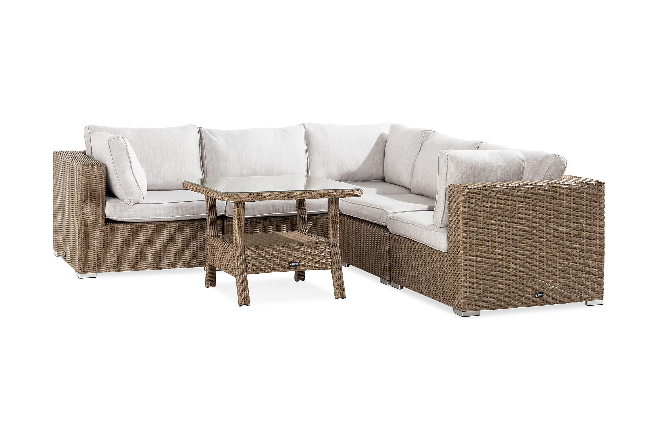 Nordic Outdoor - Lillian 5-sits Loungegrupp inkl Bord Brun/Ljusgrå