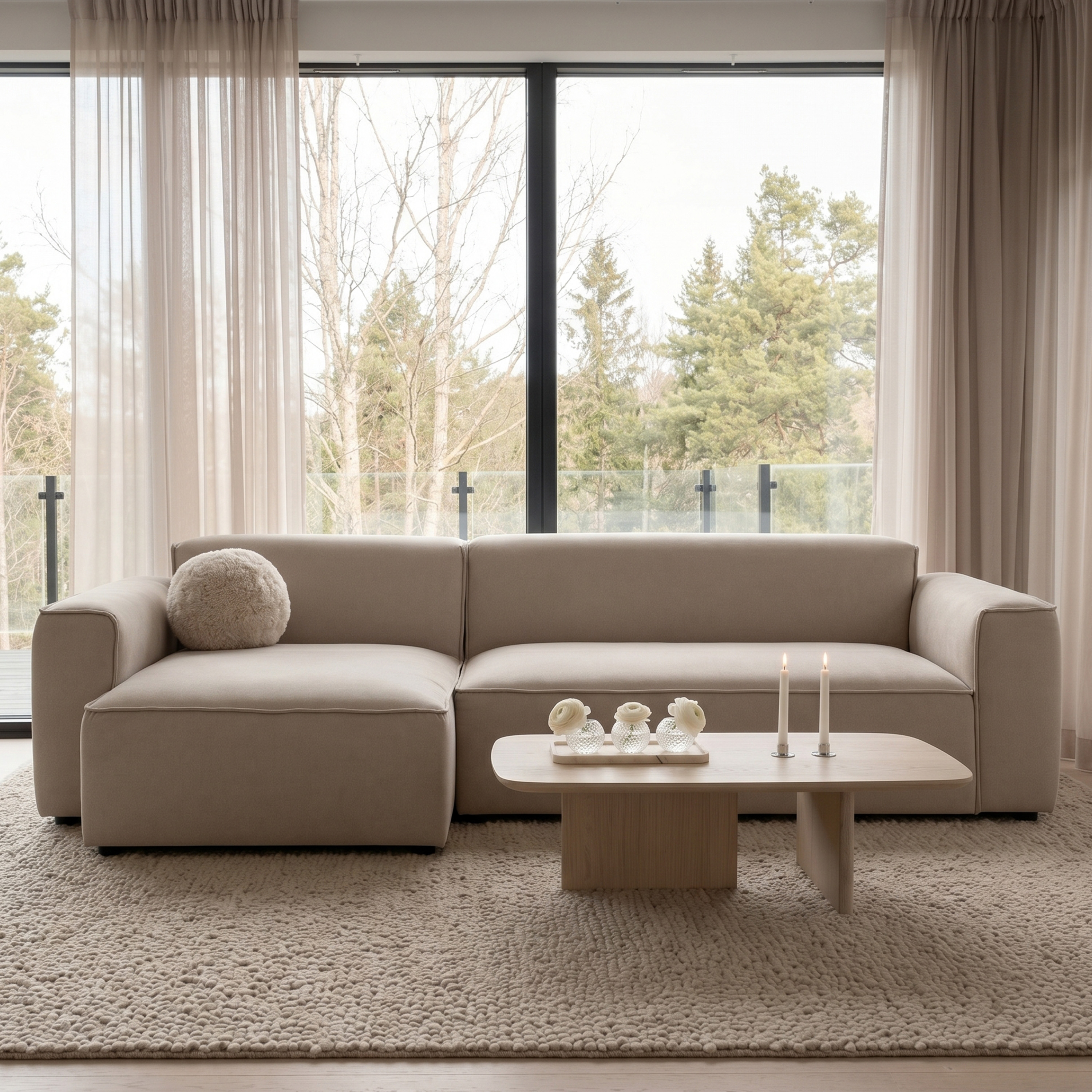 Bobbie 3-seater Chaise Sofa Left Beige 279cm