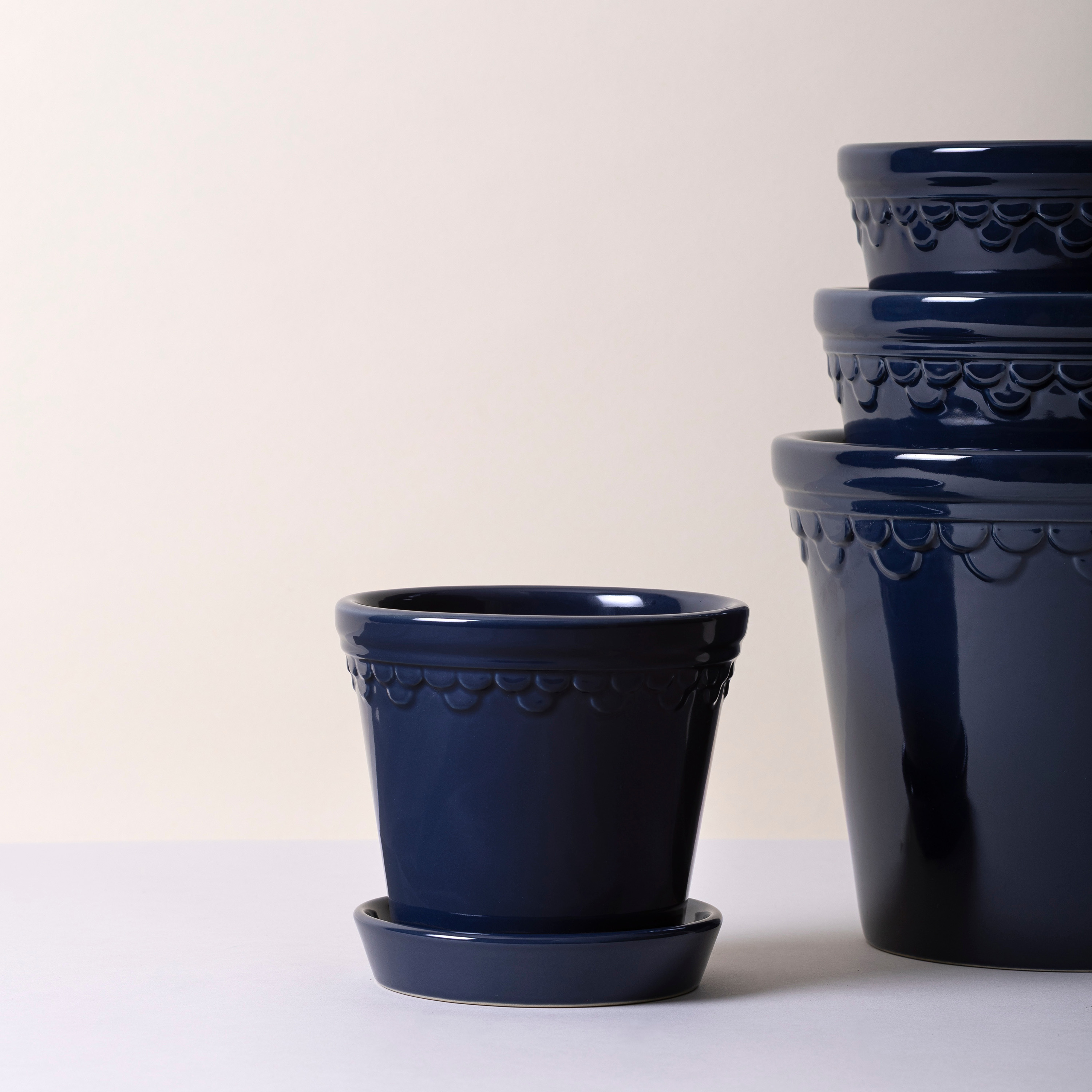 Bergs Potter Københavner Topf mit Untersetzer glasiert Sapphire Blue Ø18