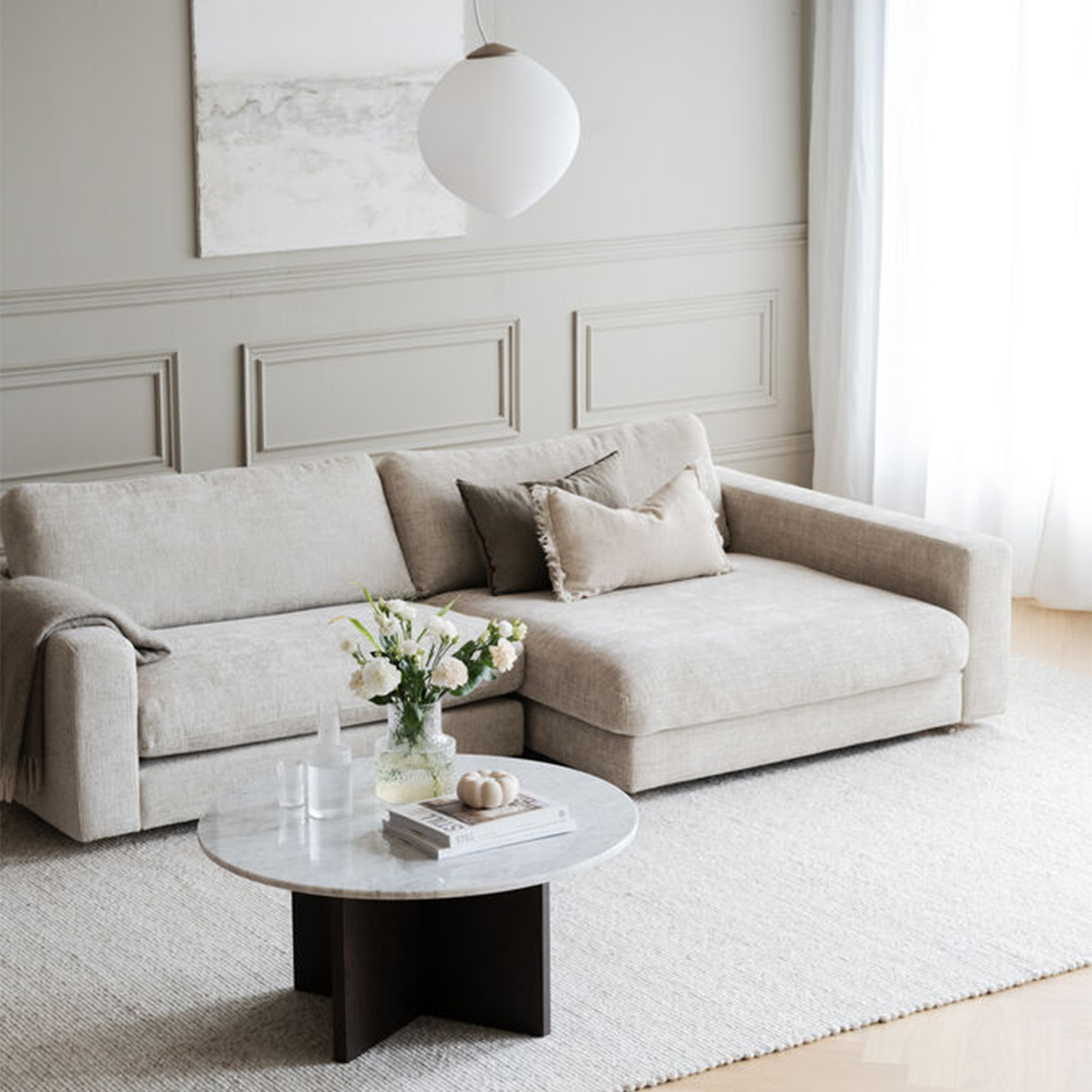 Rowico Home Duncan 3-sits Soffa Schäslong Höger Ljusgrå