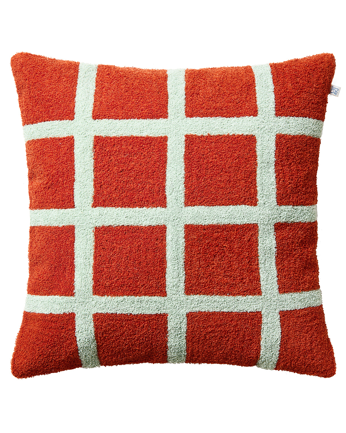 Chhatwal & Jonsson - Check Kissenbezug Boucle Apricot Orange/Aqua 50x50 - Blau - Dekokissenbezug