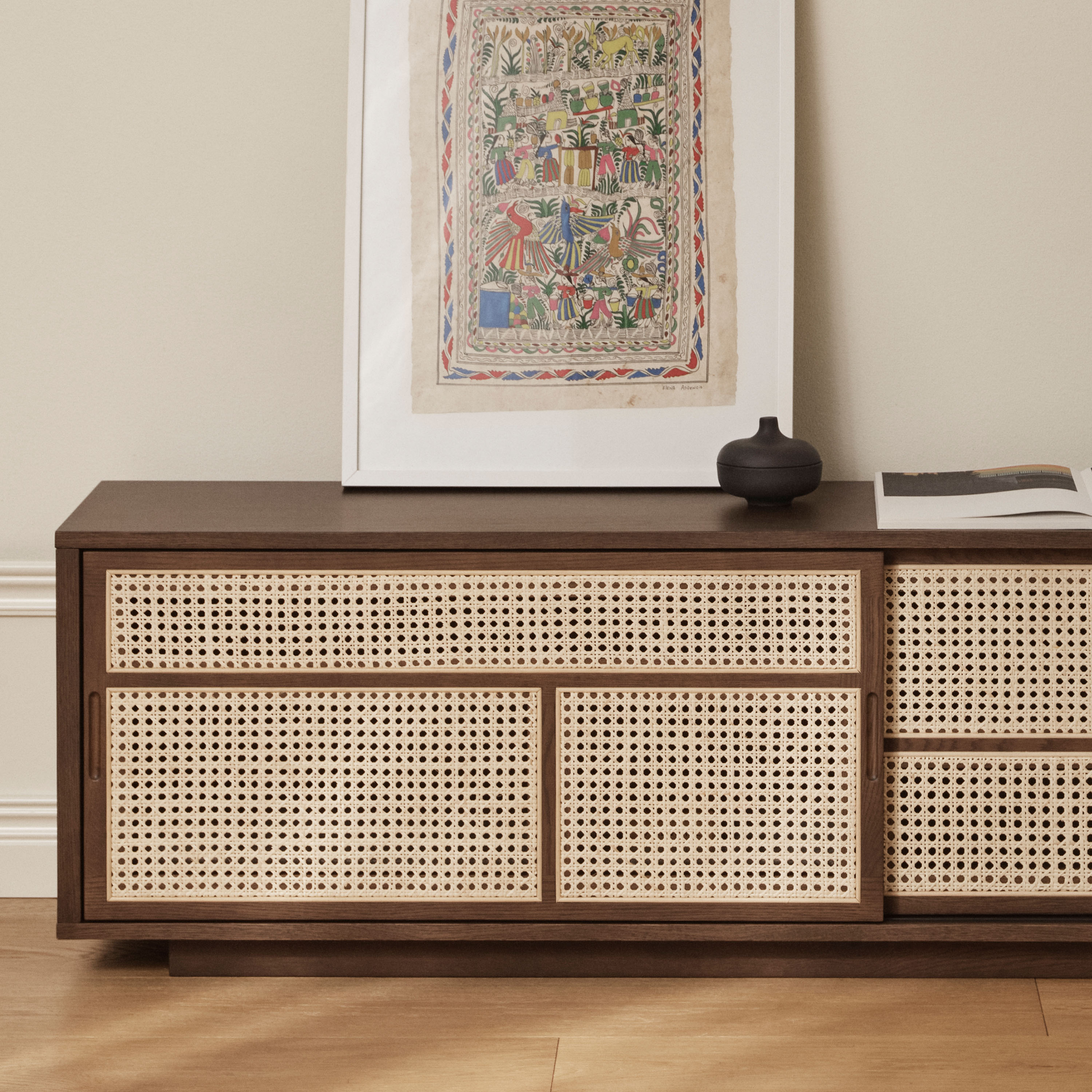 Design House Stockholm Air Sideboard Low Dark Oak/Cane 180cm