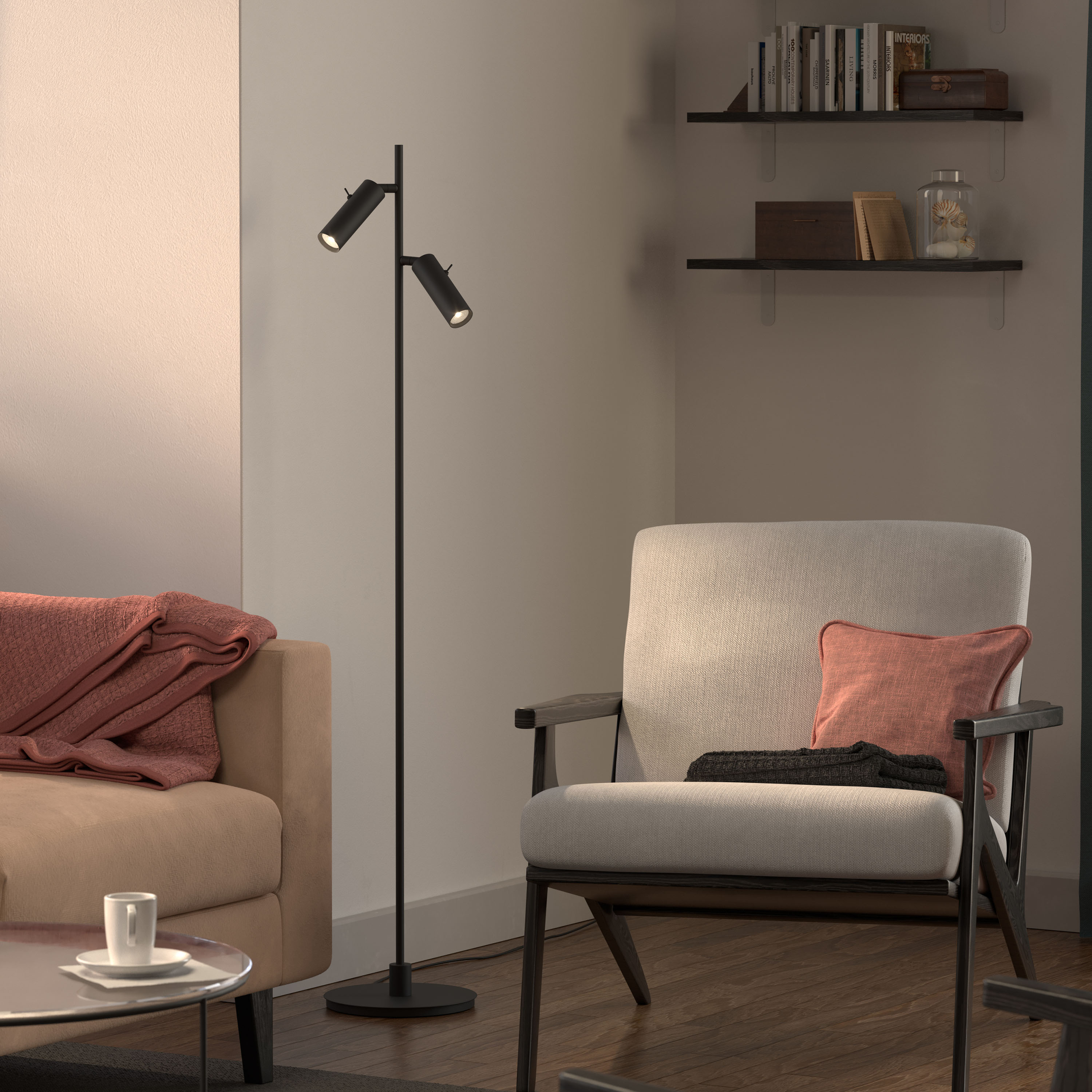 Herstal Pipeline Golvlampa Mattsvart Dubbel