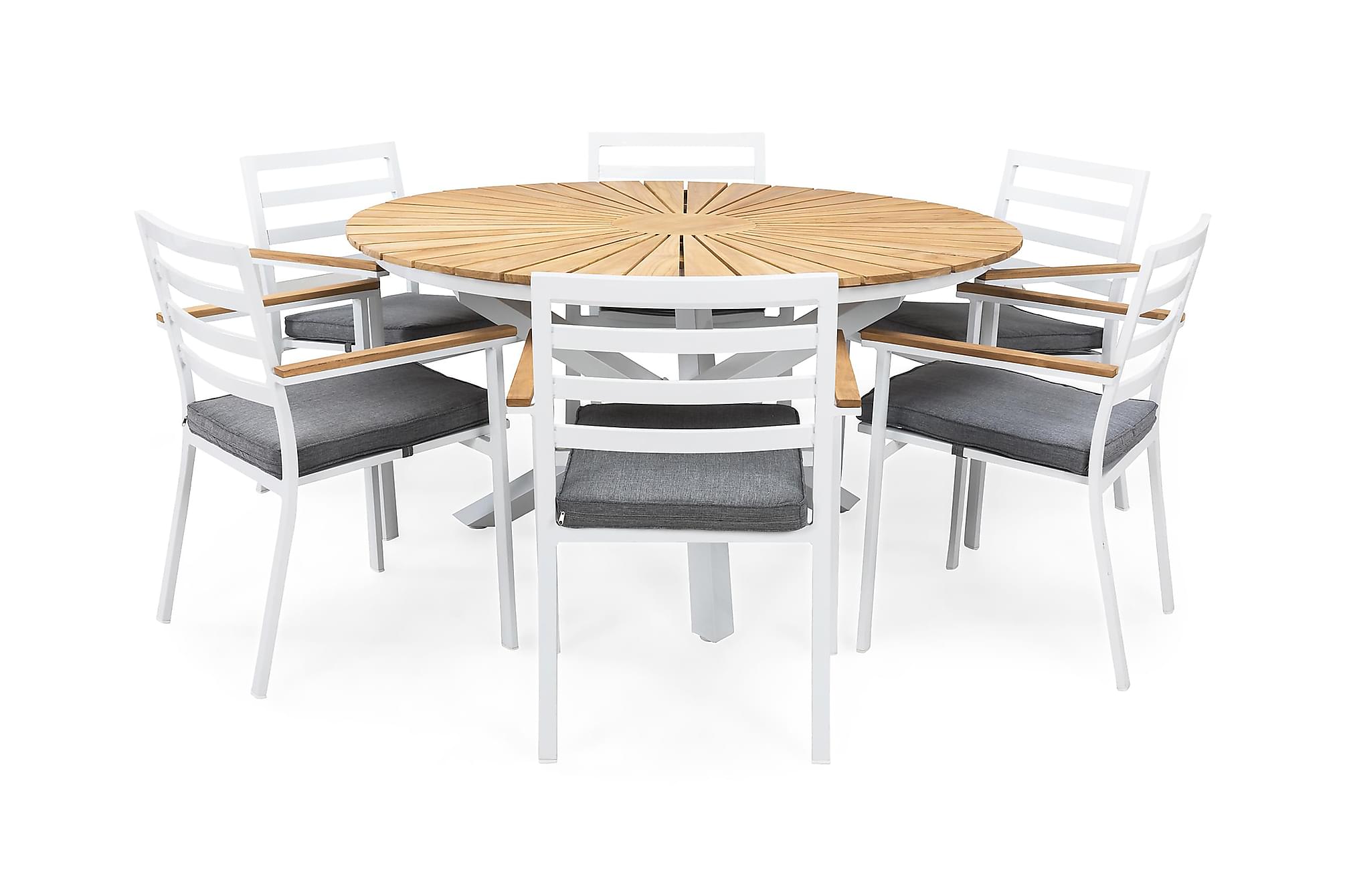 Nordic Outdoor - Alvin Matgrupp 6 Stolar Beige/Vit Ø140