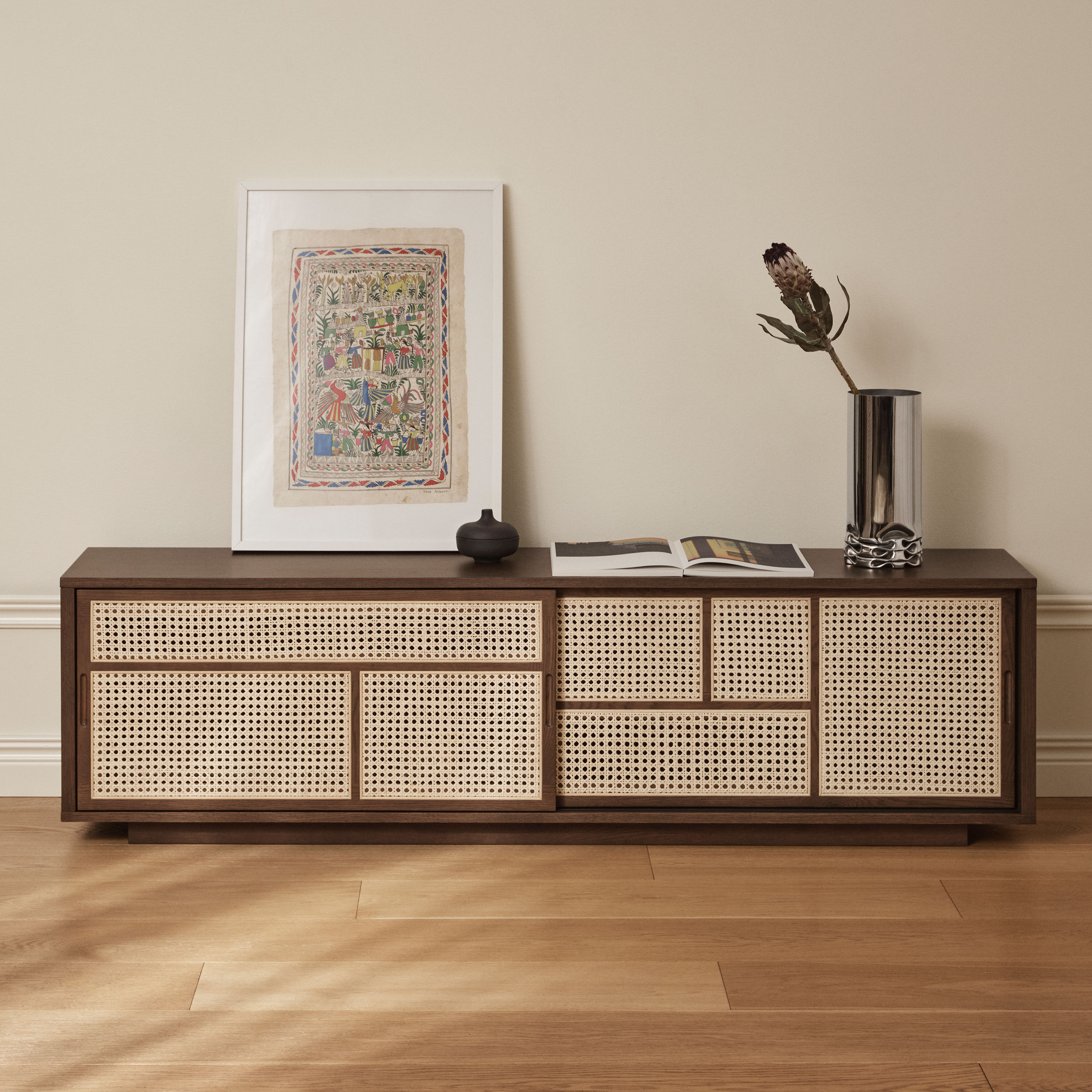 Design House Stockholm Air Sideboard Low Dark Oak/Cane 180cm