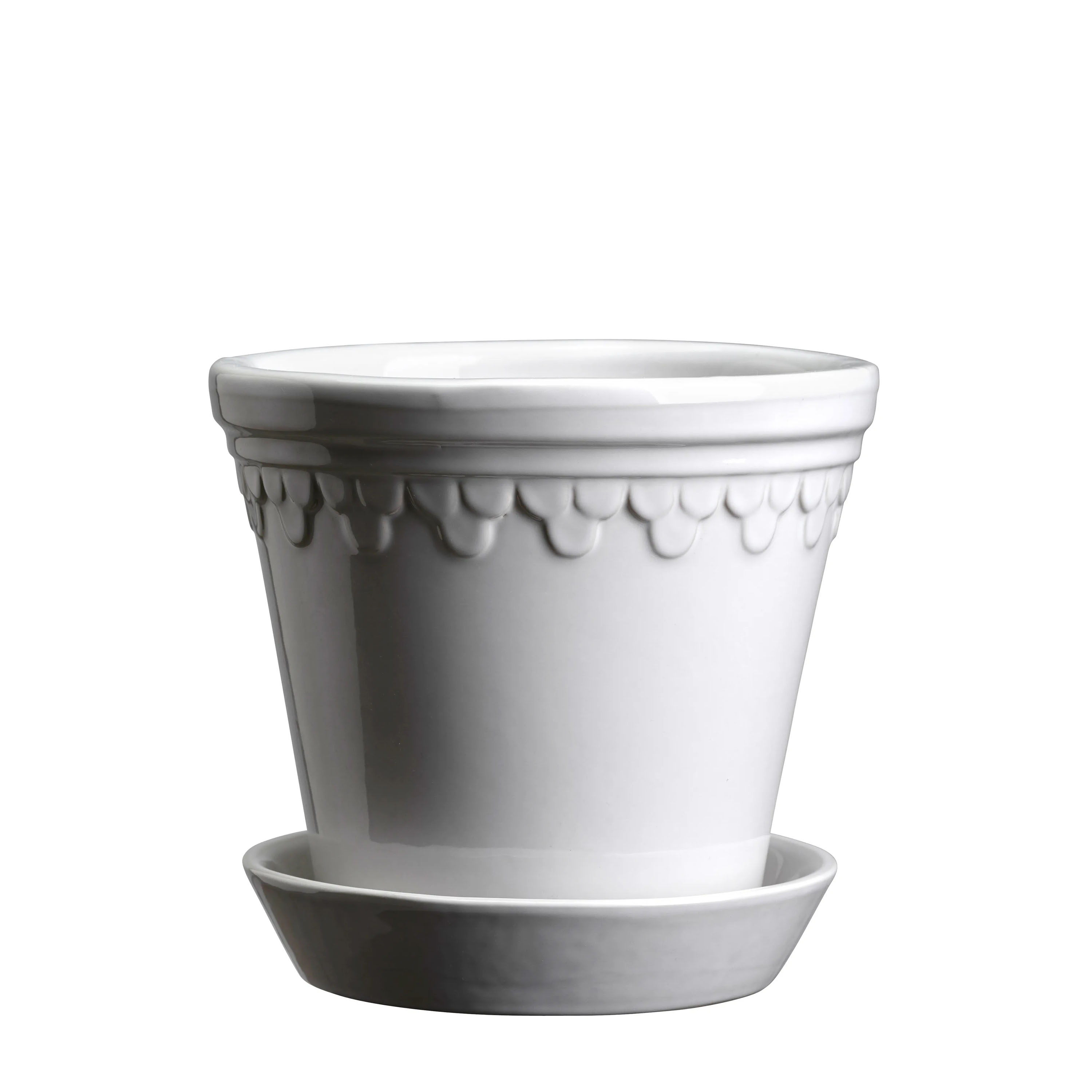 Københavner Kruka med fat Glazed Mineral White Ø18